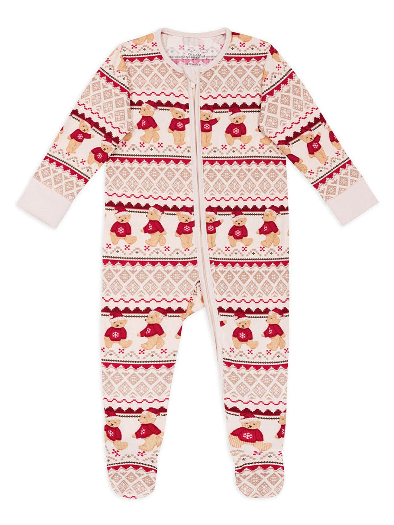 CHELSEA PEERS Unisex Baby Ribbed Christmas Bear Zip Sleepsuit - Light Cream