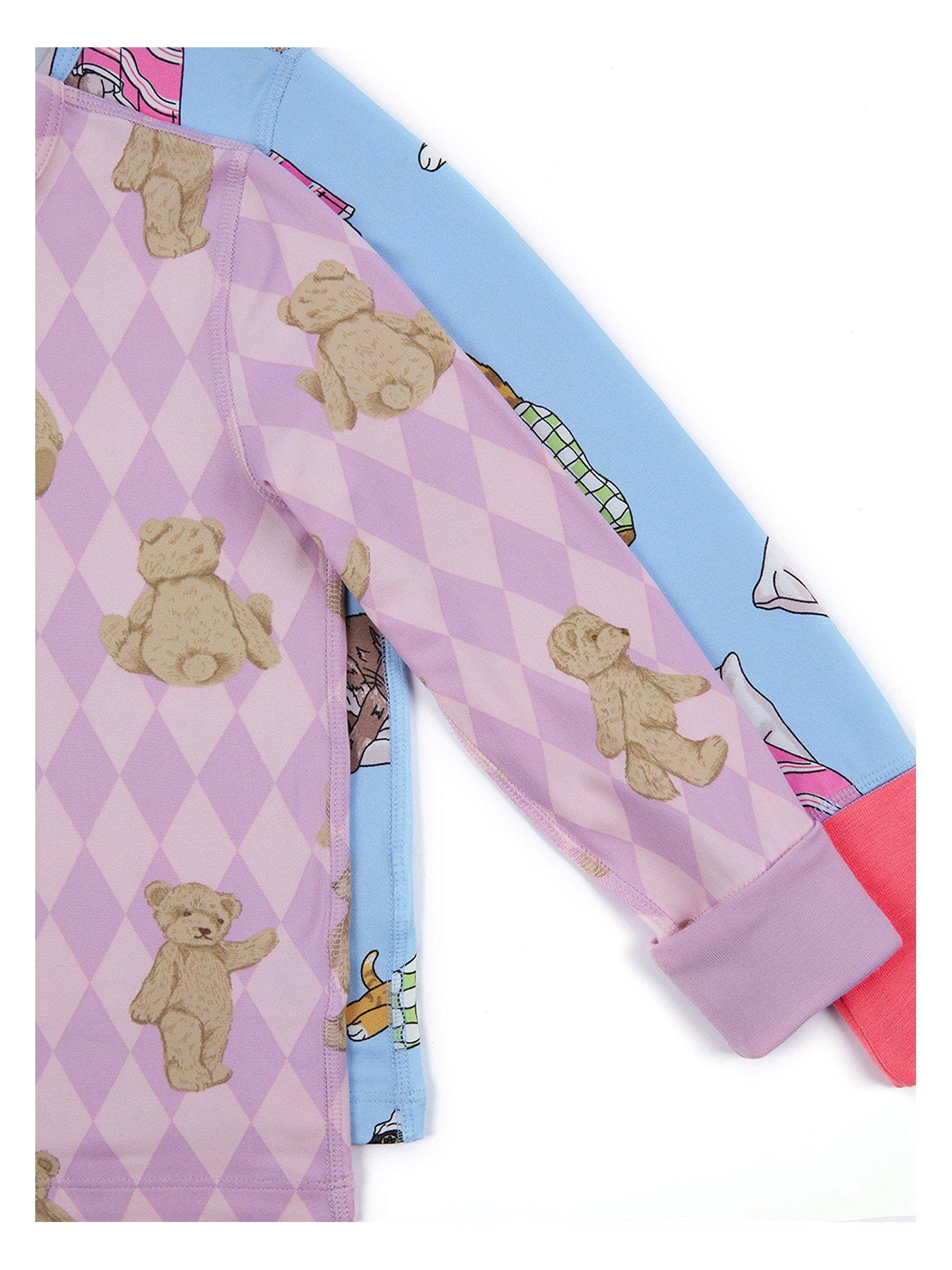 Image 3 of 4 of CHELSEA PEERS Unisex Kids 2 Pack Argyle Bear And Sleeping Cats Pyjamas - Light Purple