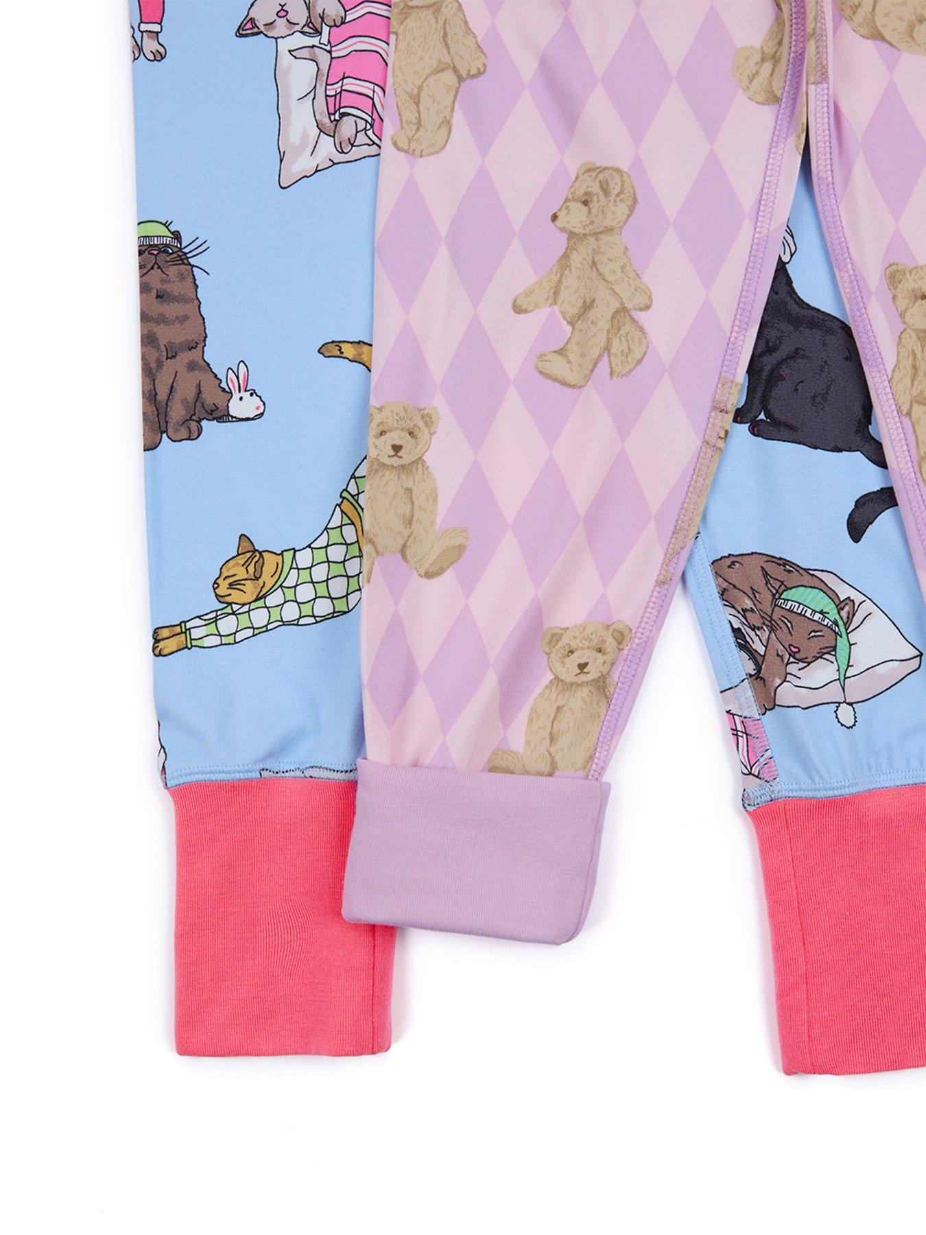 Image 4 of 4 of CHELSEA PEERS Unisex Kids 2 Pack Argyle Bear And Sleeping Cats Pyjamas - Light Purple