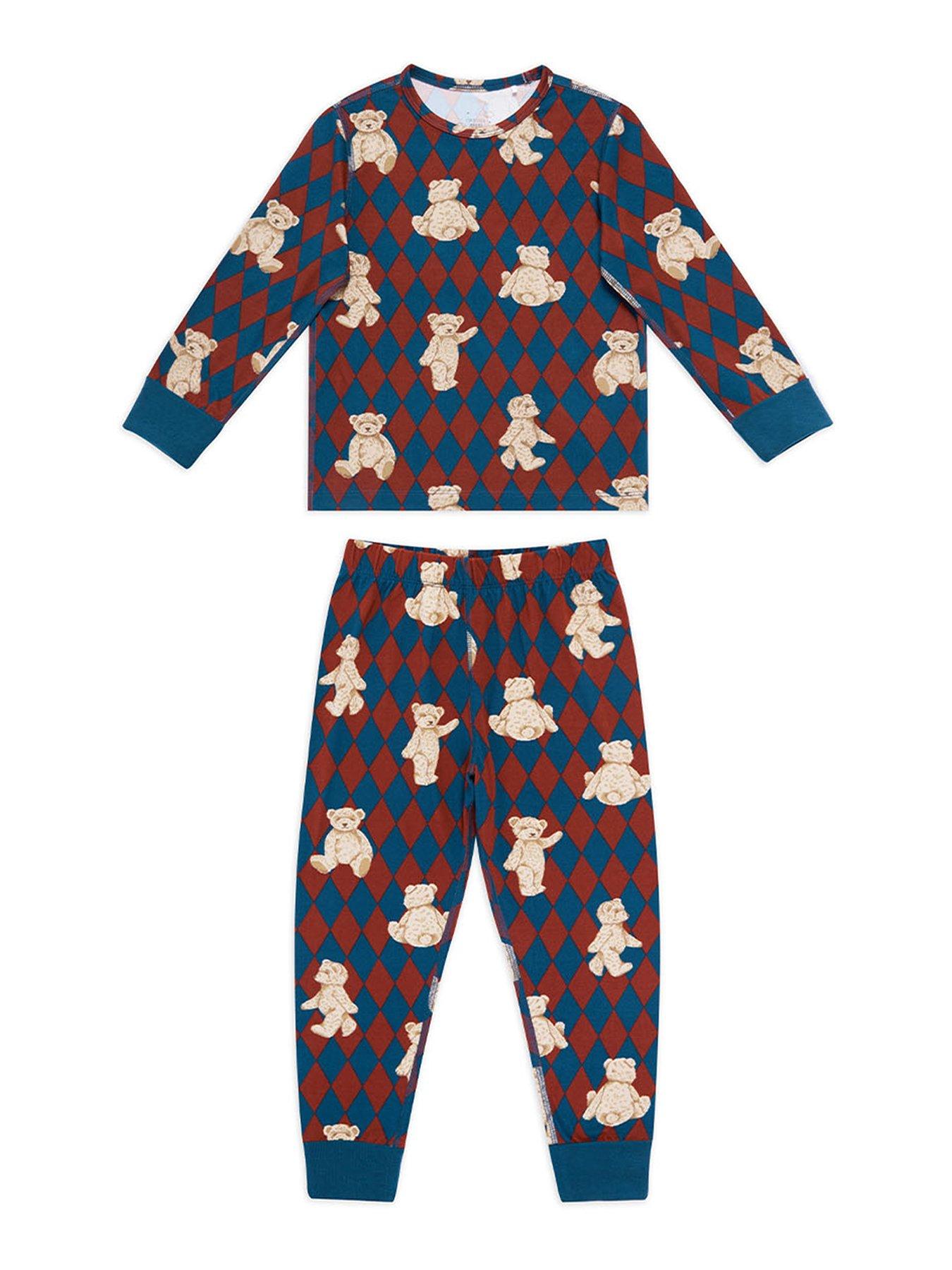 chelsea-peers-unisex-kids-2-pack-argyle-bear-and-zebra-print-pyjamas-multistillFront