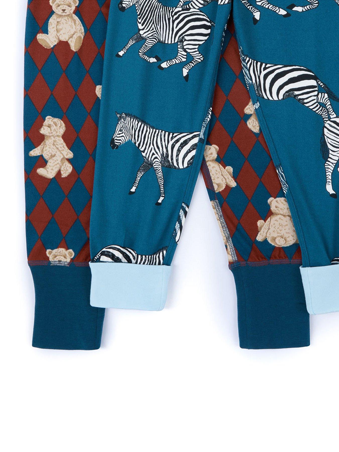 chelsea-peers-unisex-kids-2-pack-argyle-bear-and-zebra-print-pyjamas-multidetail
