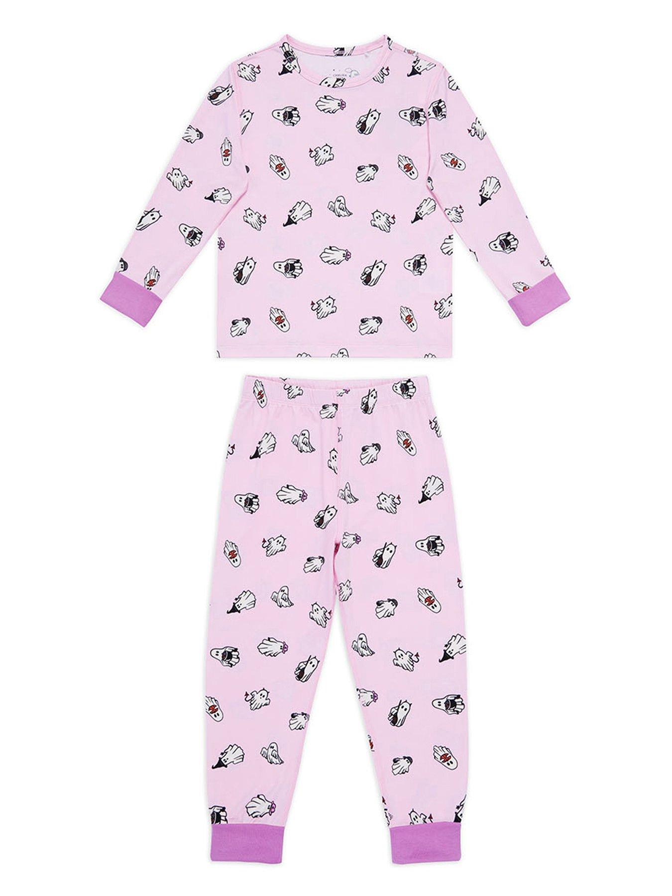CHELSEA PEERS Unisex Kids Ghost Print Pyjamas With Extendable Cuffs - Pink