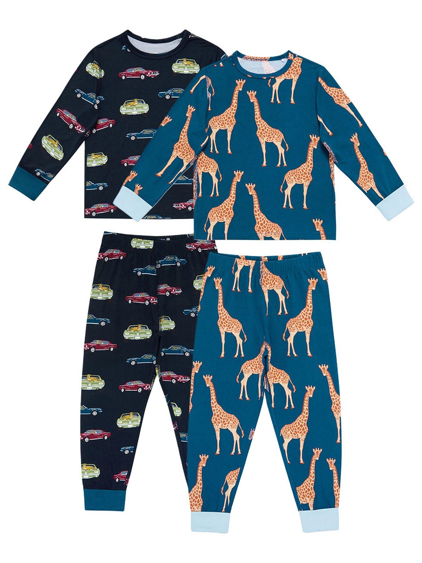 CHELSEA PEERS Unisex Kids 2 Pack Car And Giraffe Print Pyjamas - Navy