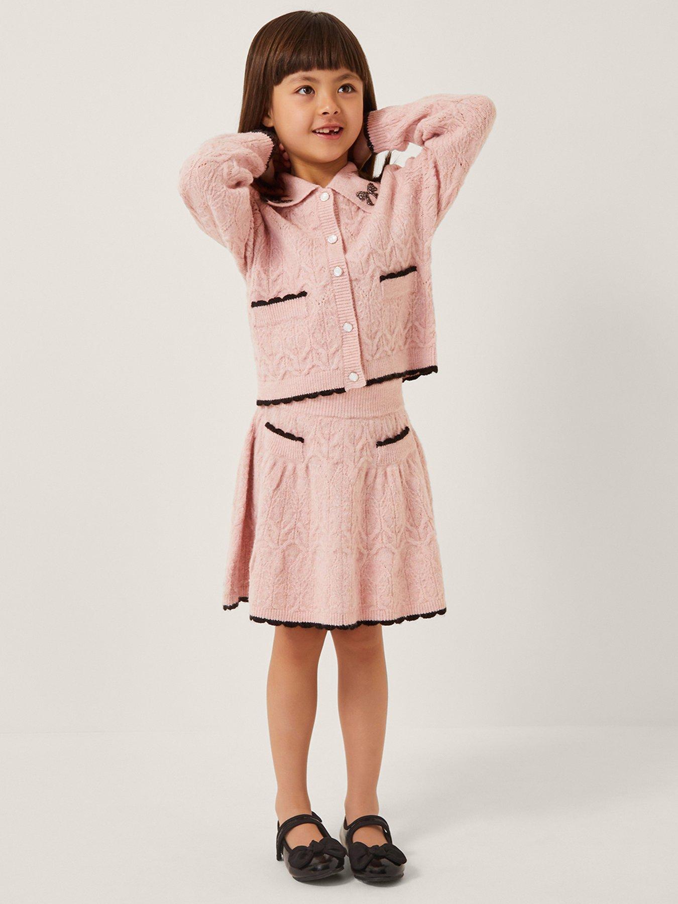 Monsoon Girls Bow Collar Knitted Set - Pink