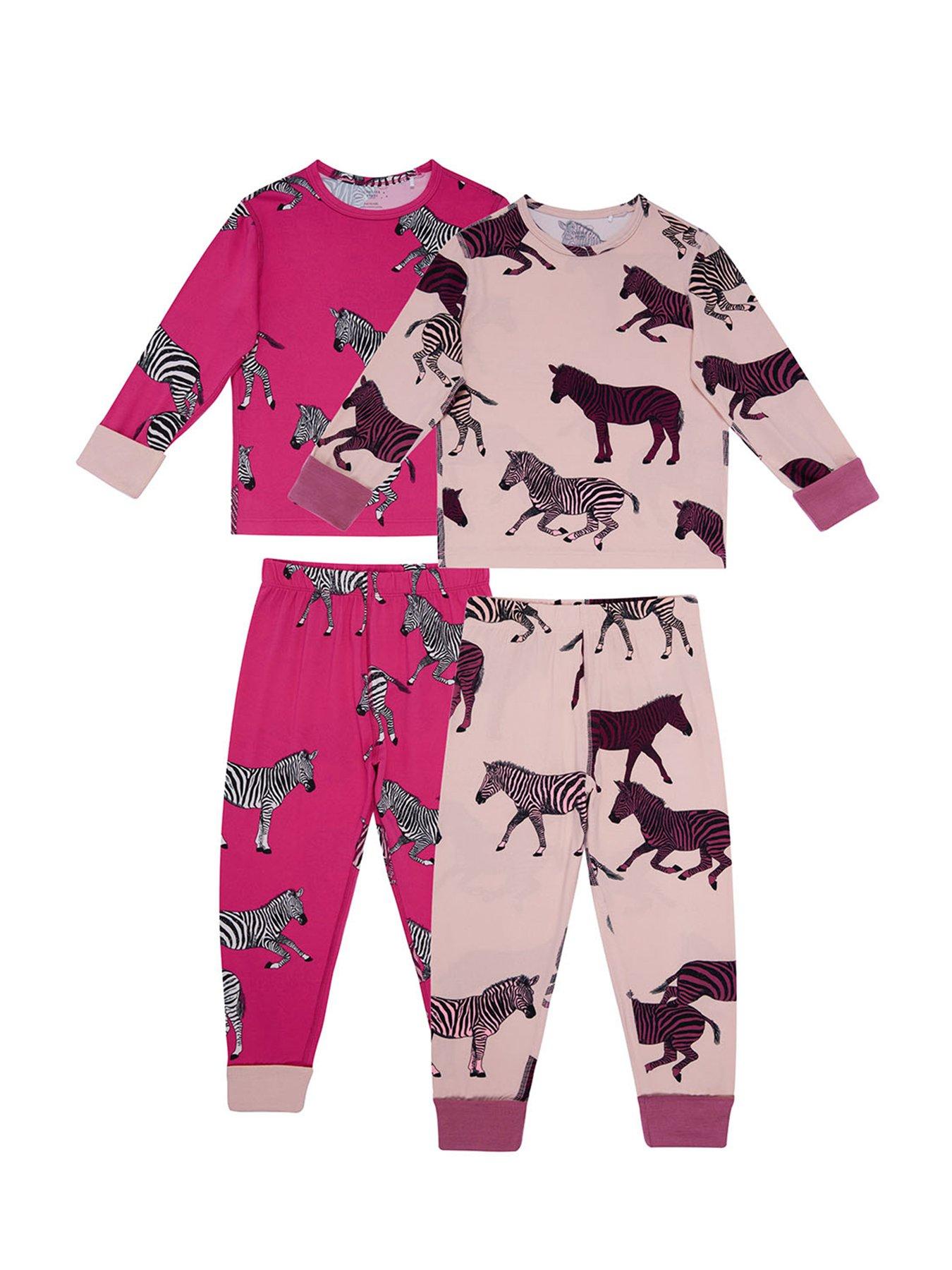 Image 1 of 4 of CHELSEA PEERS Unisex Kids 2 Pack Zebra Print Pyjamas - Pink