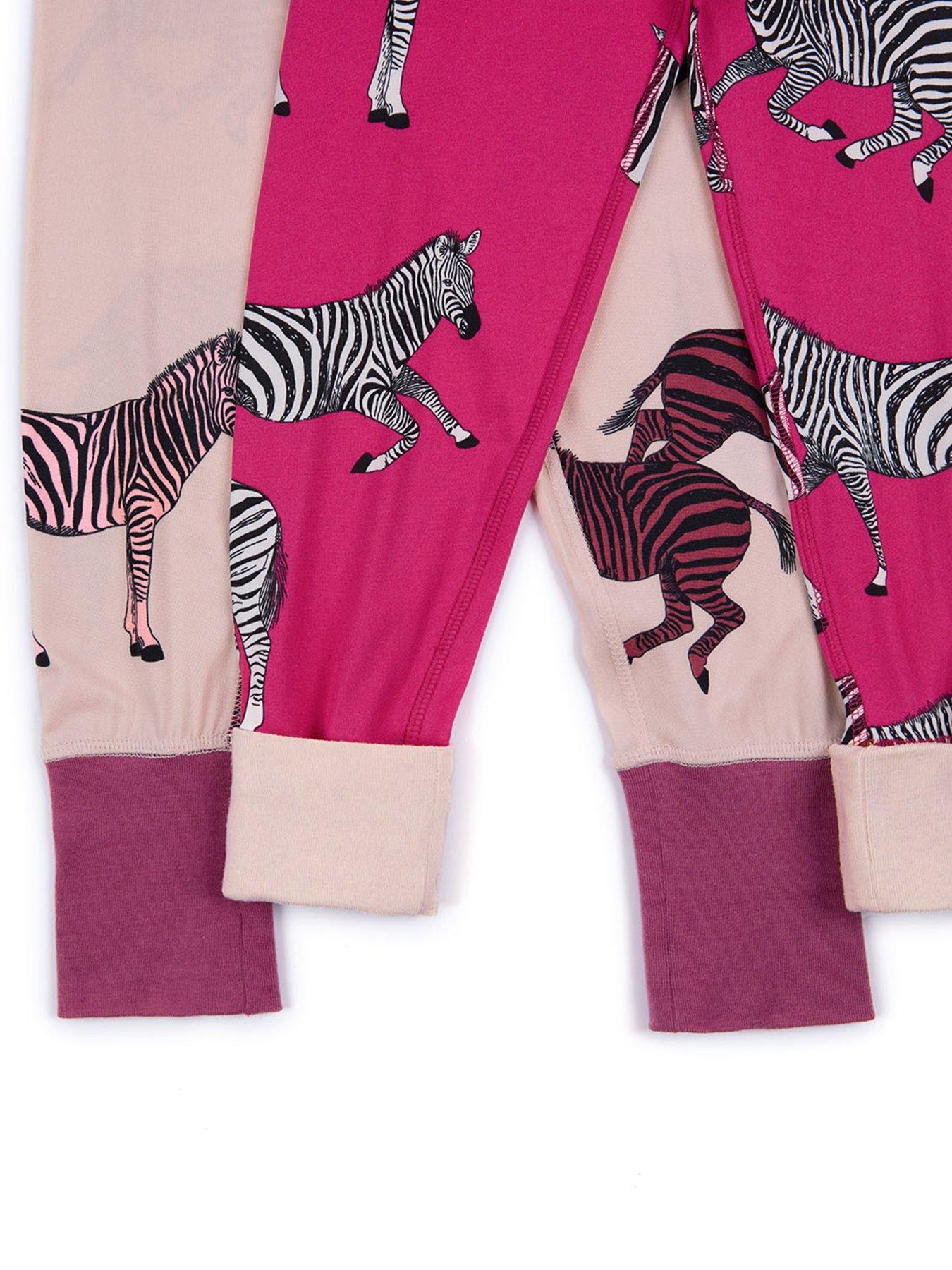 Image 4 of 4 of CHELSEA PEERS Unisex Kids 2 Pack Zebra Print Pyjamas - Pink