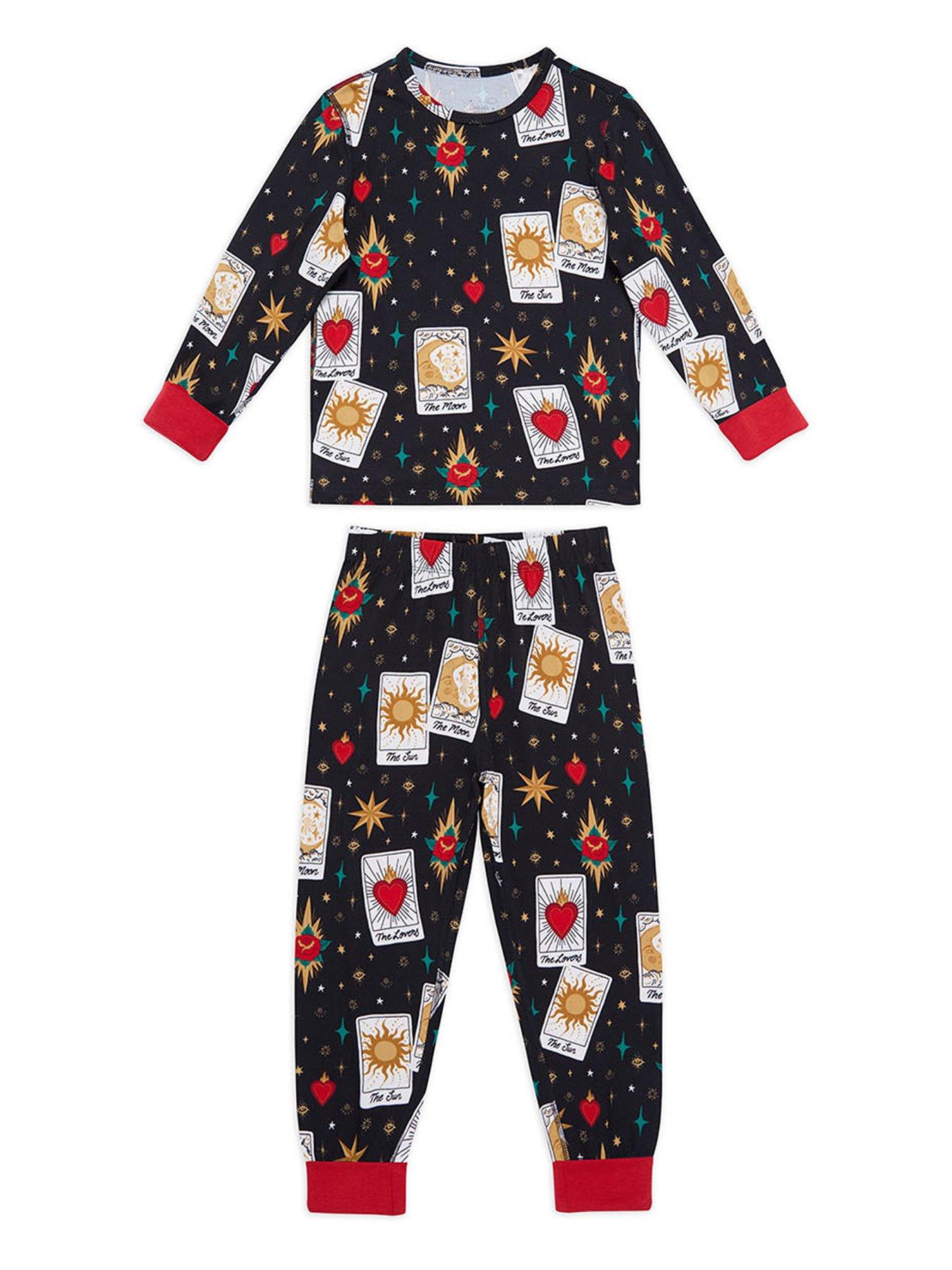 chelsea-peers-unisex-kids-tarot-card-print-pyjamas-with-extendable-cuffs-black