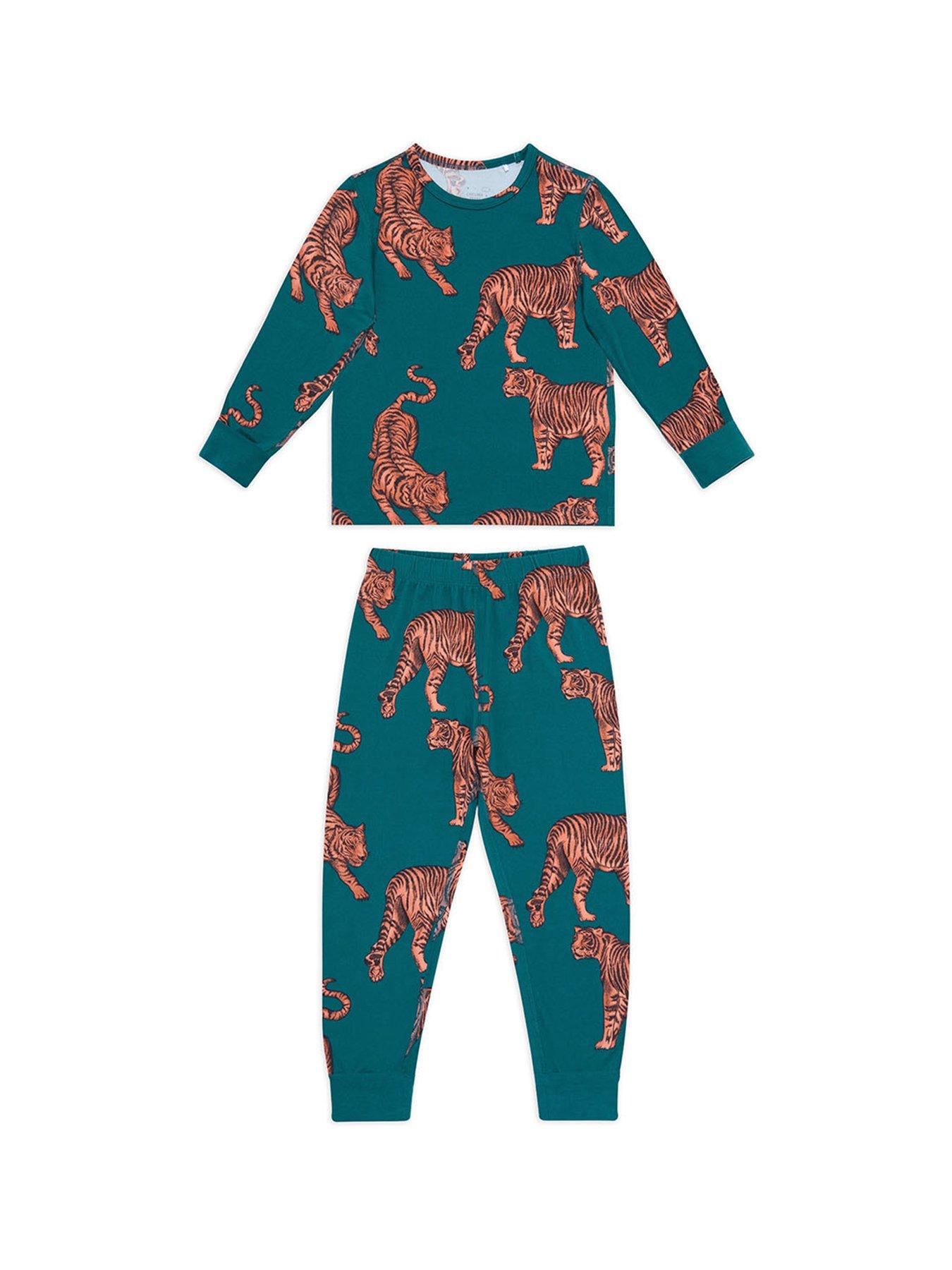 CHELSEA PEERS Unisex Kids Tiger Print Pyjamas With Extendable Cuffs - Green