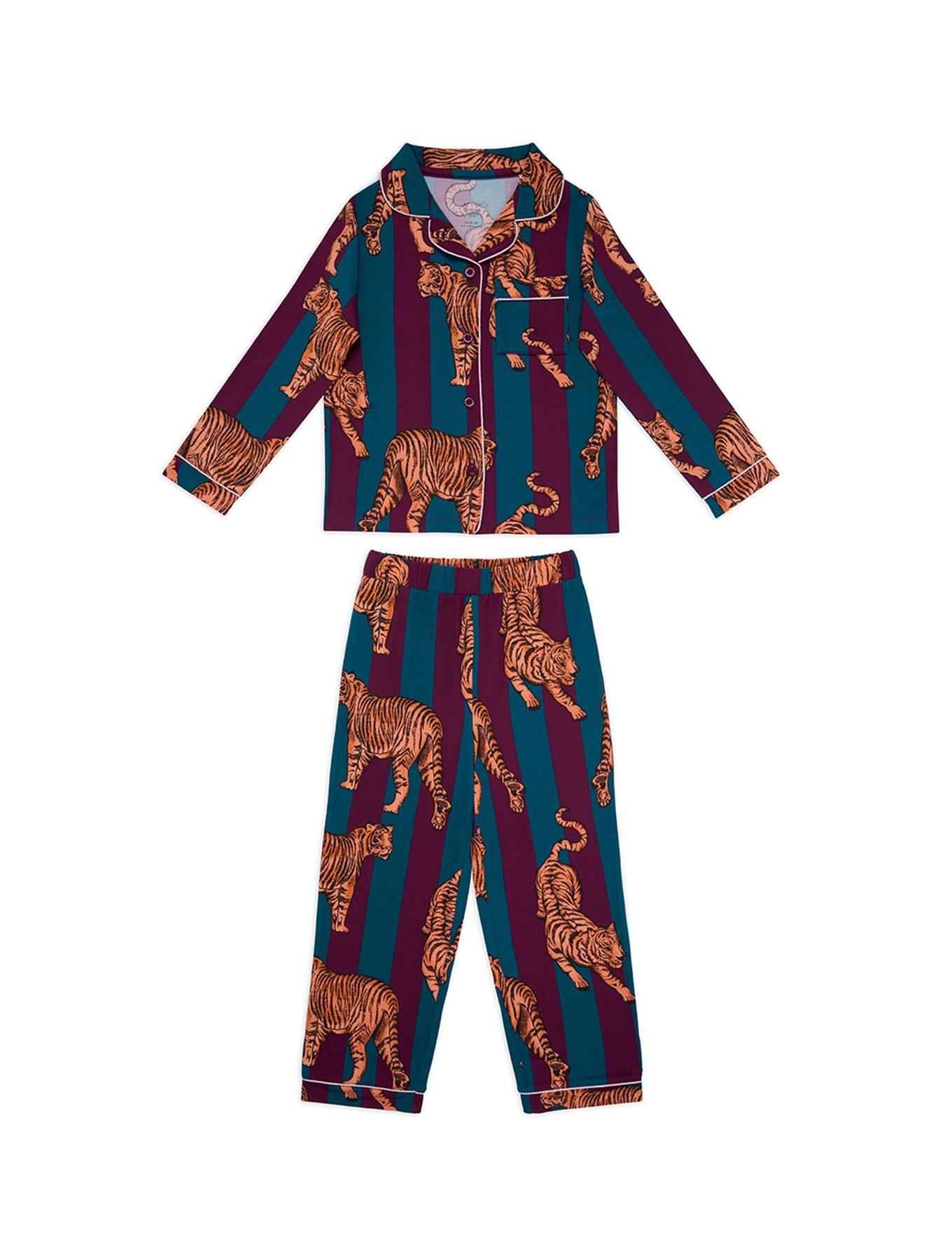 CHELSEA PEERS Unisex Kids Tiger Stripe Print Pyjamas - Dark Red