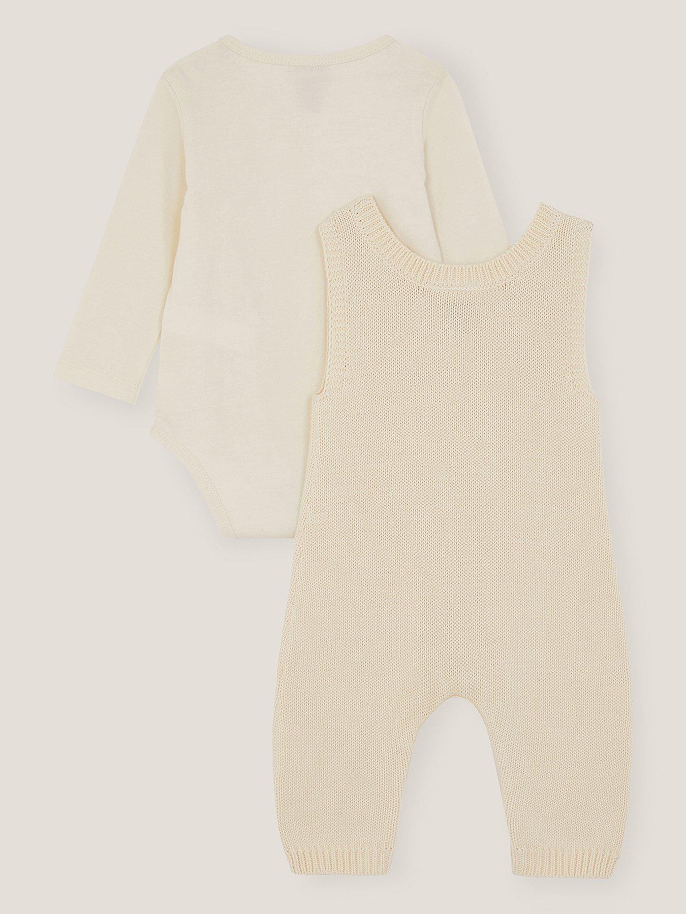 Image 2 of 4 of Monsoon Baby Unisex Polar Bear Knitted Dungarees - Light Cream