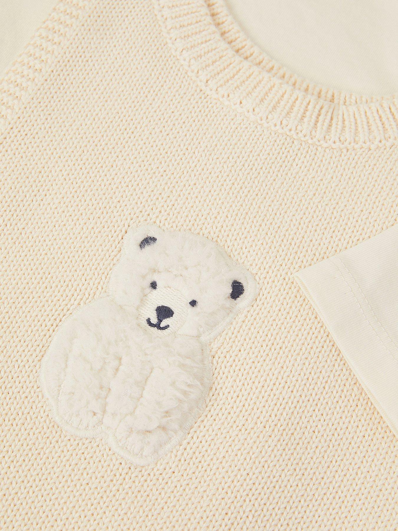 Image 4 of 4 of Monsoon Baby Unisex Polar Bear Knitted Dungarees - Light Cream