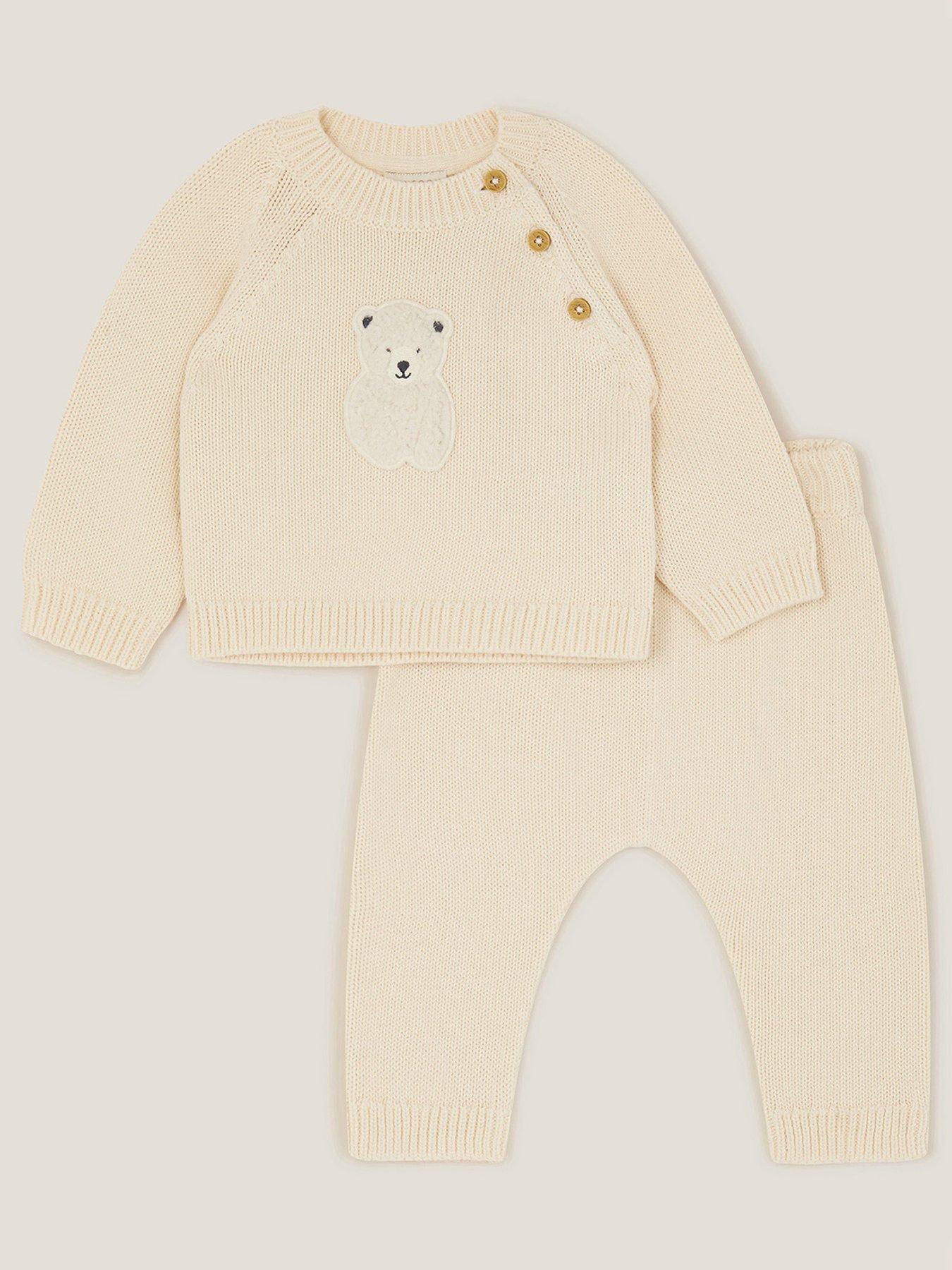 Monsoon Baby Unisex Polar Bear Knitted Top  &  Trousers - Light Cream