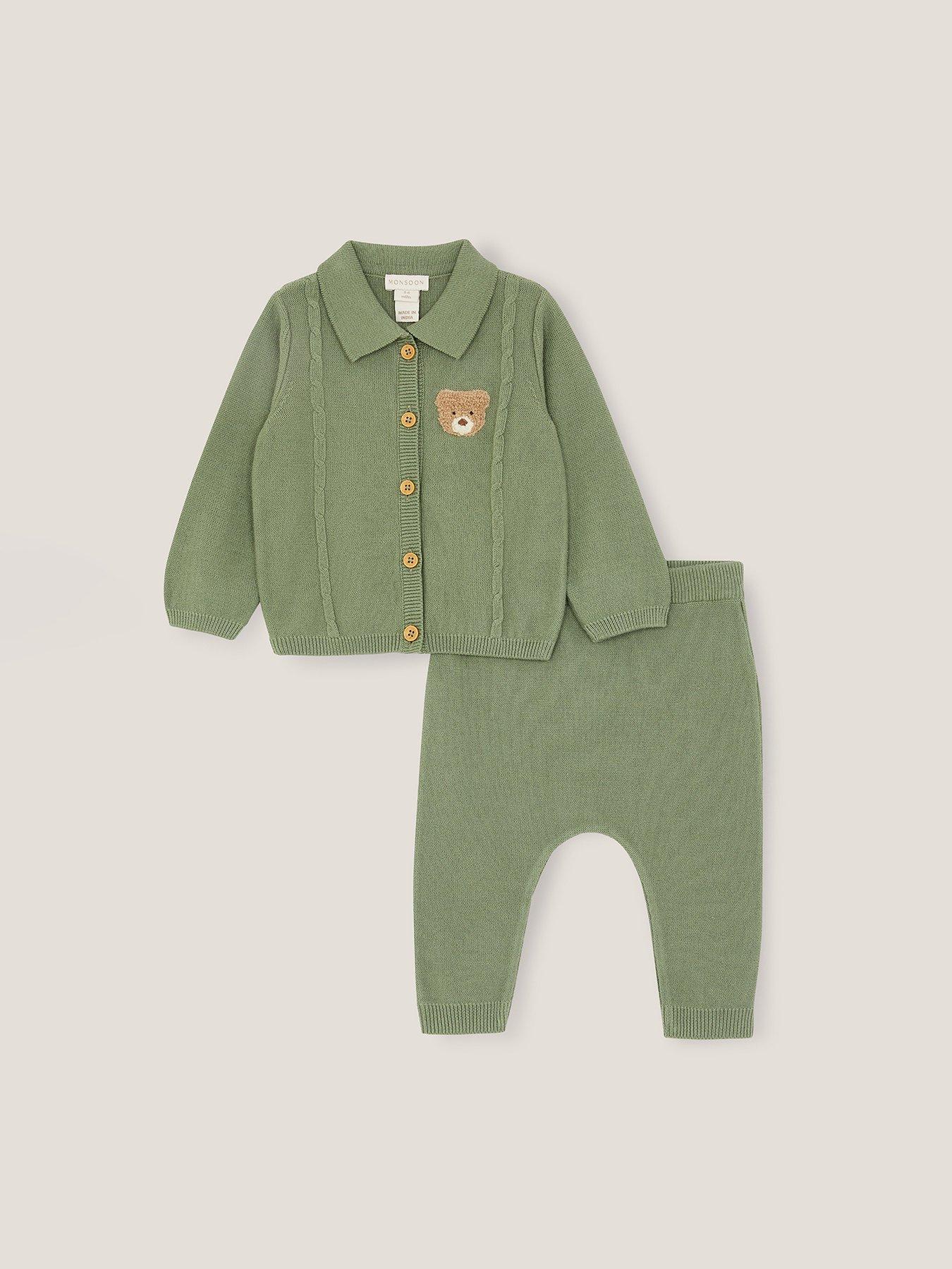 Monsoon Baby Boys Benny Bear Cable Knitted Cardigan - Green