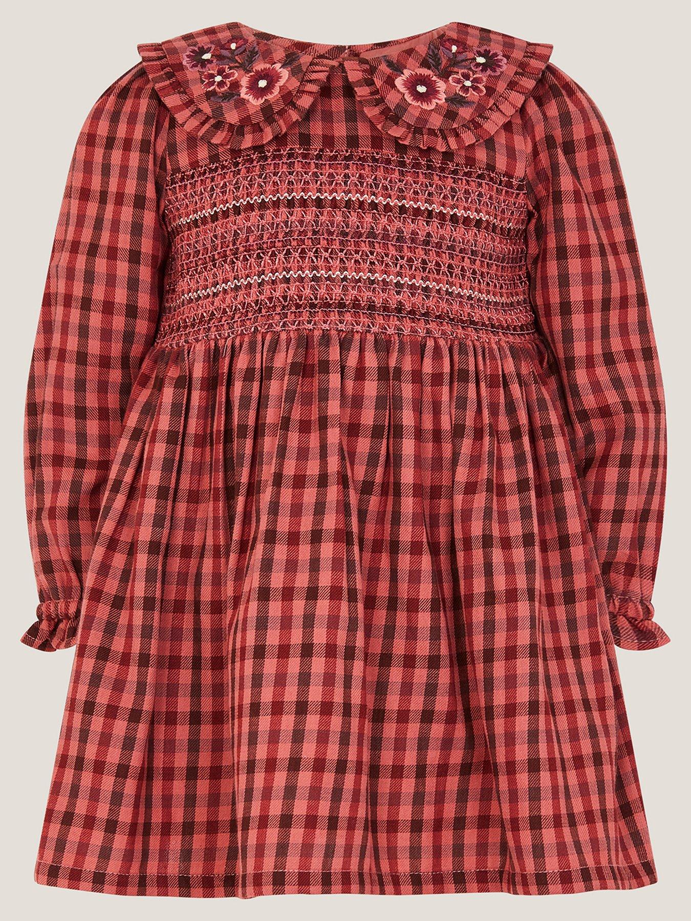 Monsoon Baby Girls Check Dress - Brown