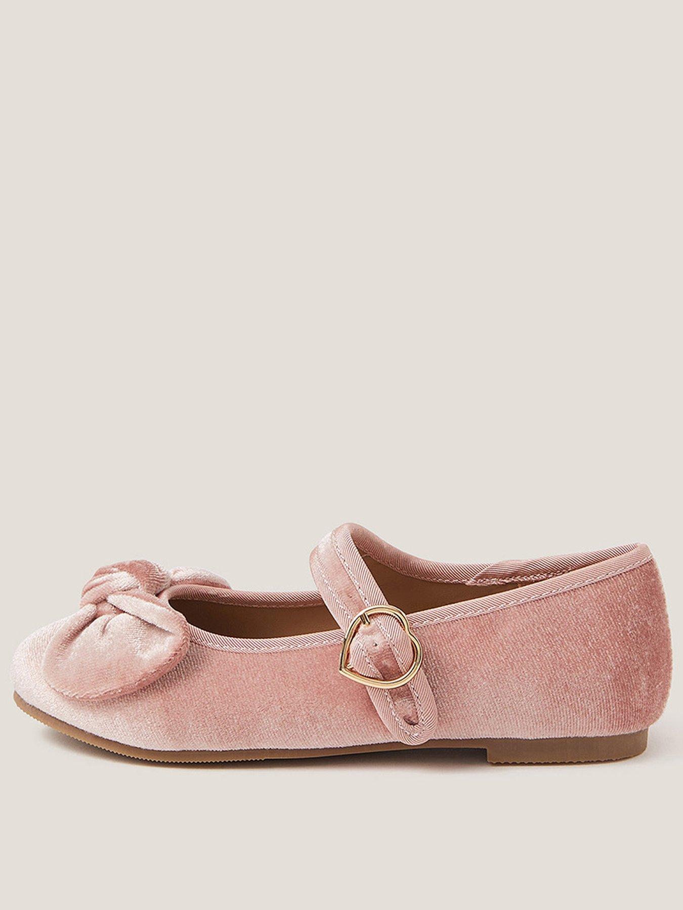 Monsoon Girls Velvet Bow Ballerina Shoes - Pink