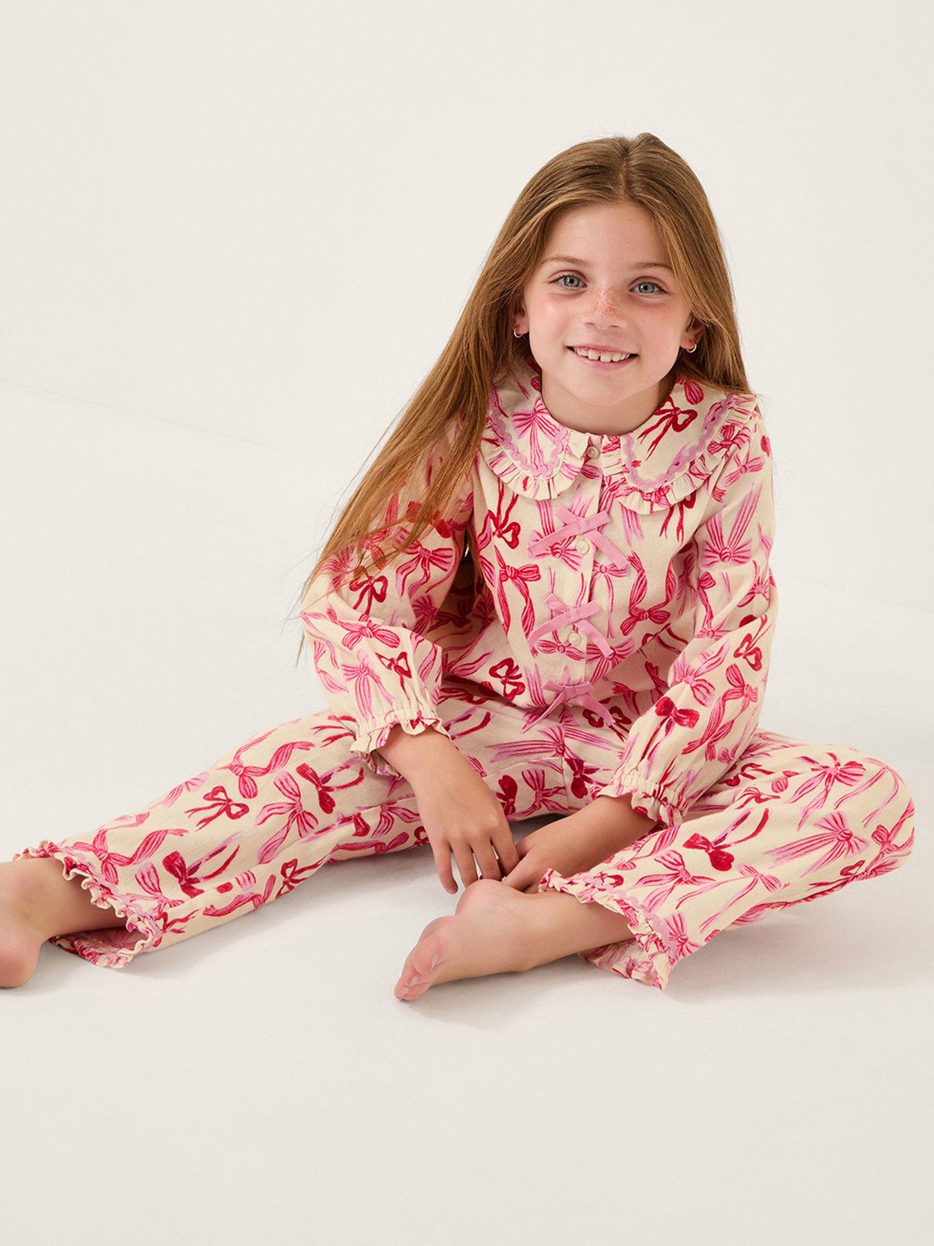 Monsoon Girls Woven Bow Print Pyjamas - Cream