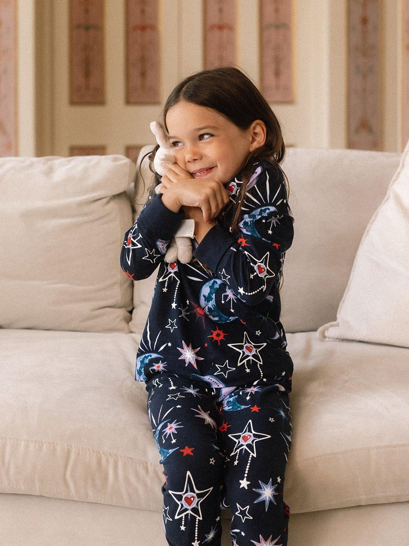 CHELSEA PEERS Unisex Kids Starry Night Sky Print Pyjamas With Extendable Cuffs - Navy