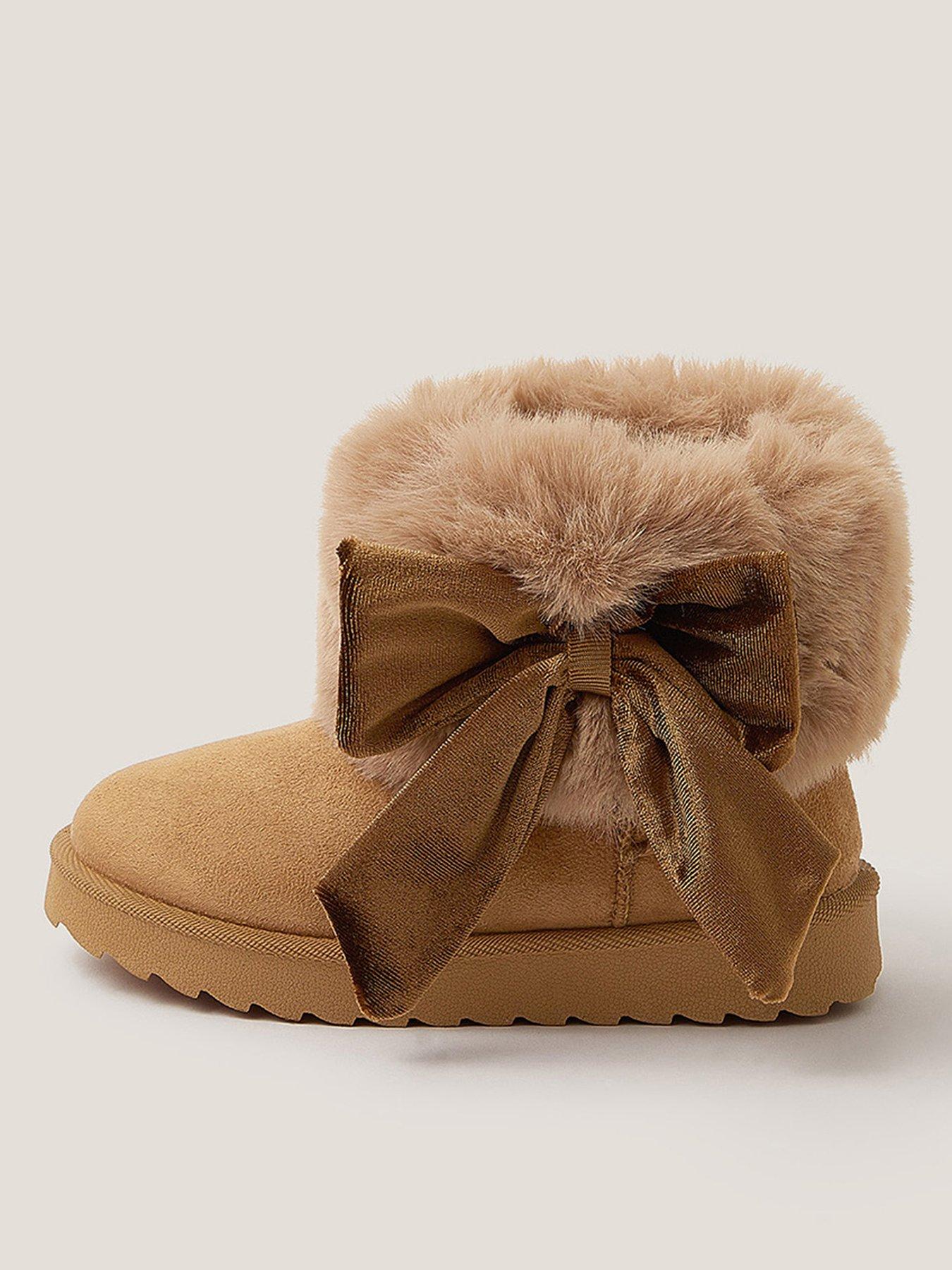 Monsoon Girls Bow Fluffy Boots - Brown