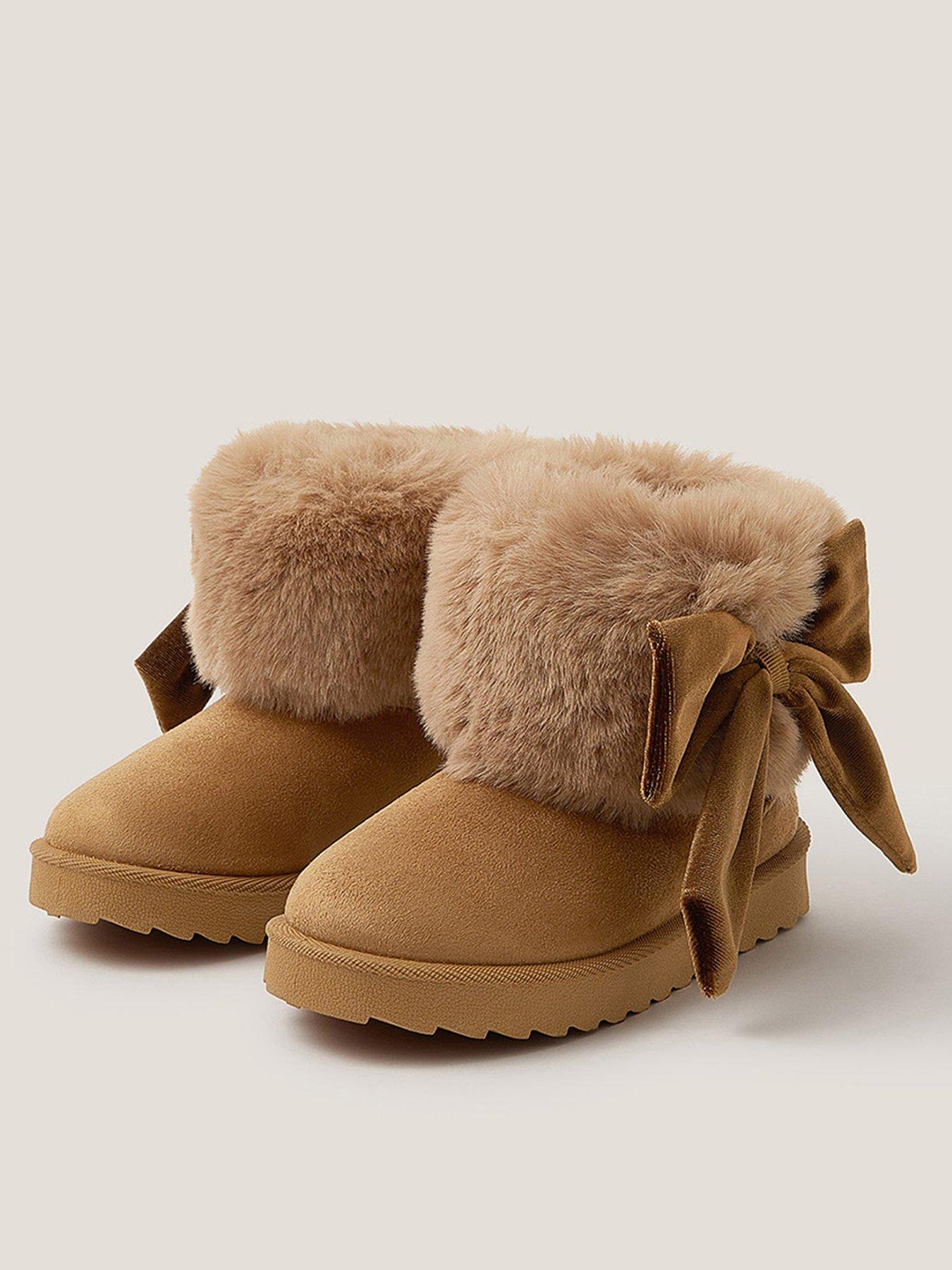 Image 2 of 3 of Monsoon Girls Bow Fluffy Boots - Brown