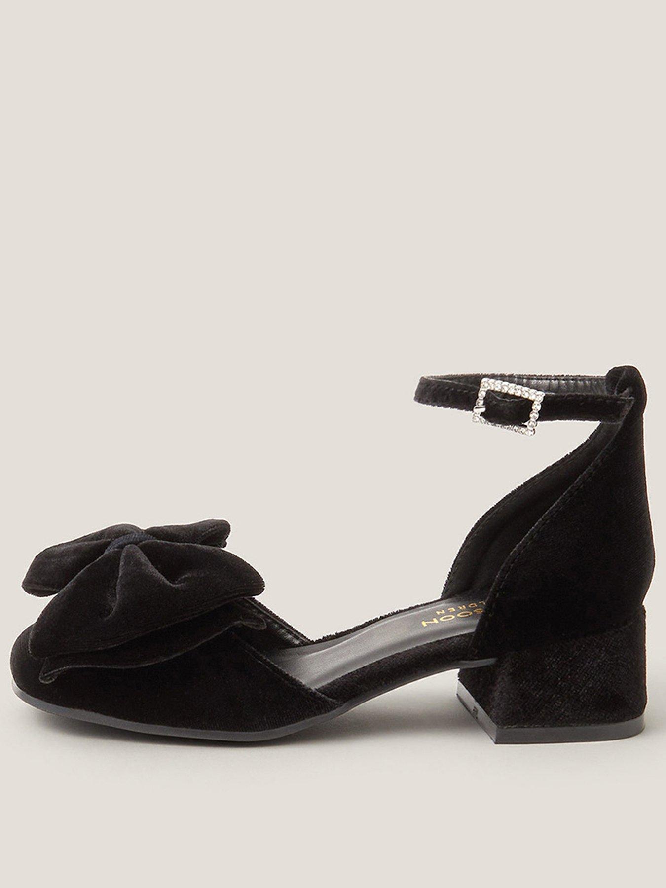 Monsoon Girls Velvet Bow Heeled Shoes - Black