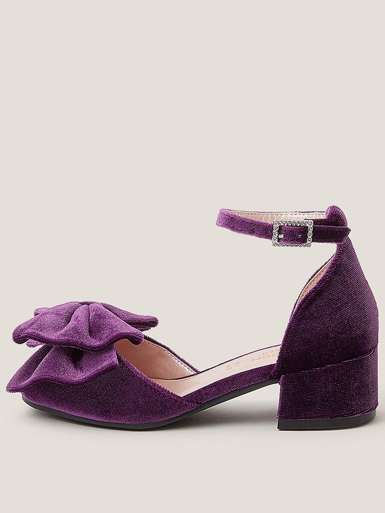 Monsoon Girls Velvet Bow Heel Shoes - Purple