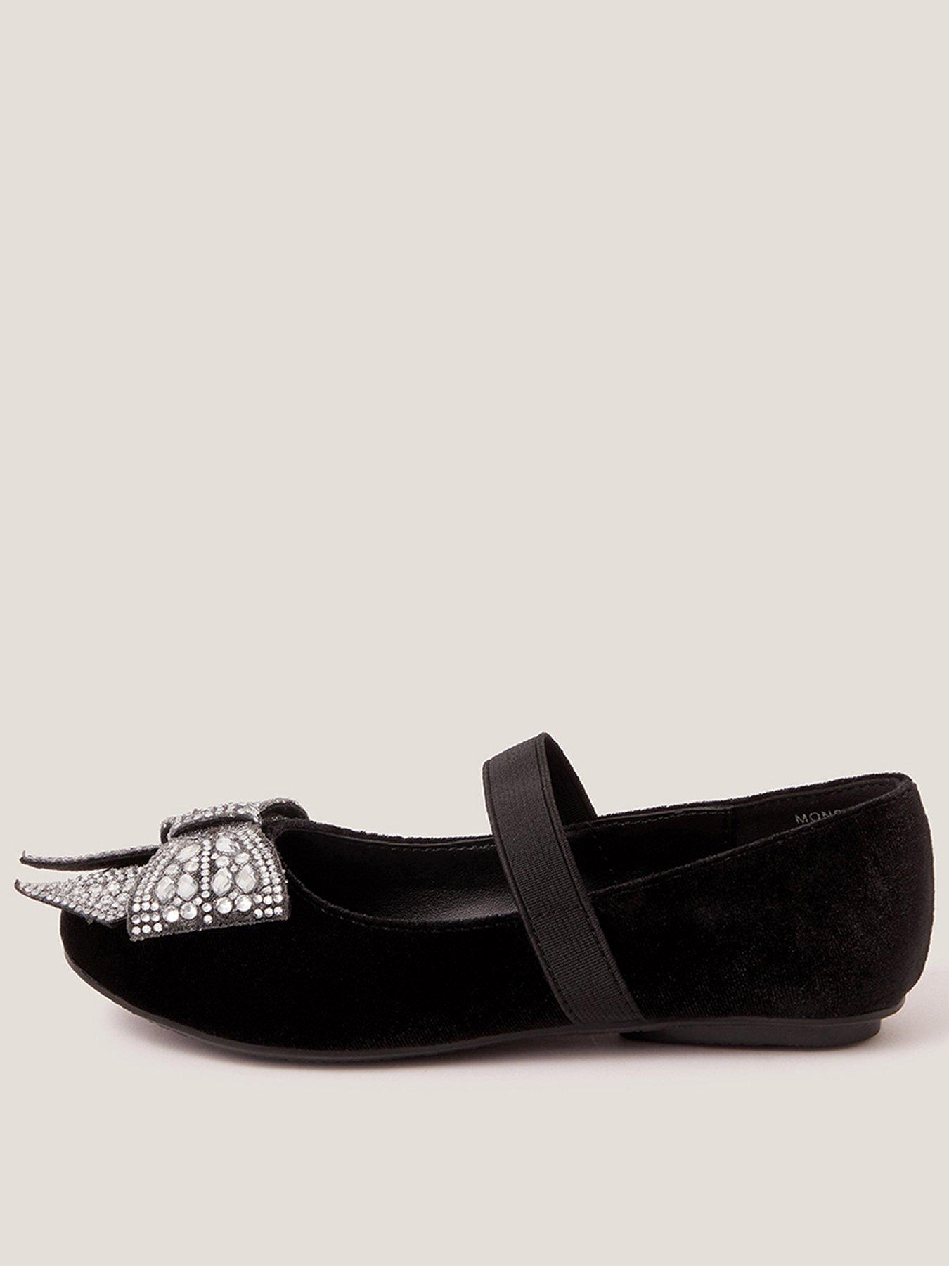 Monsoon Girls Velvet Ballerina Shoes With Bow - Black