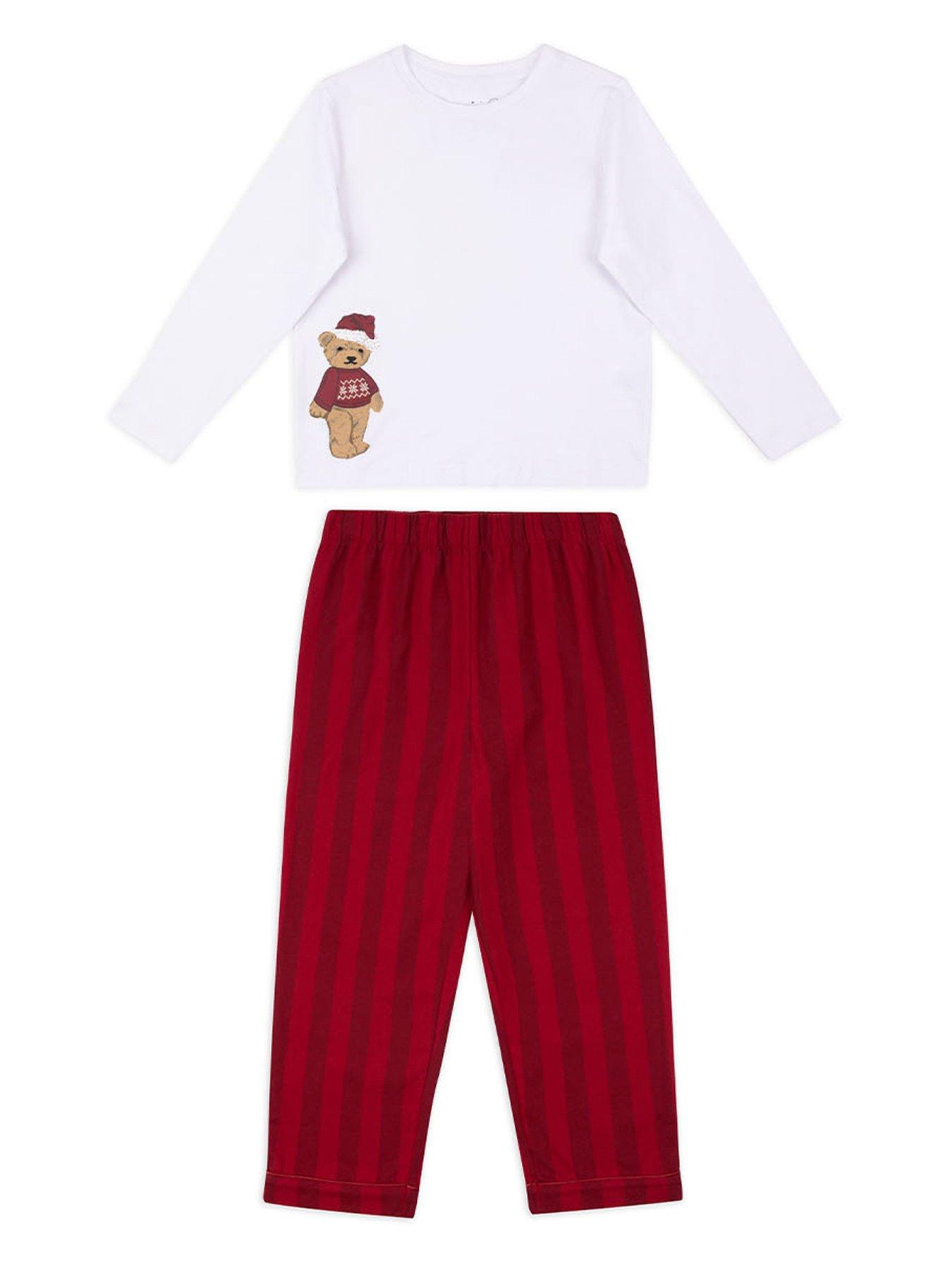 CHELSEA PEERS Unisex Kids Tonal Stripe Christmas Bear Pyjamas - Red
