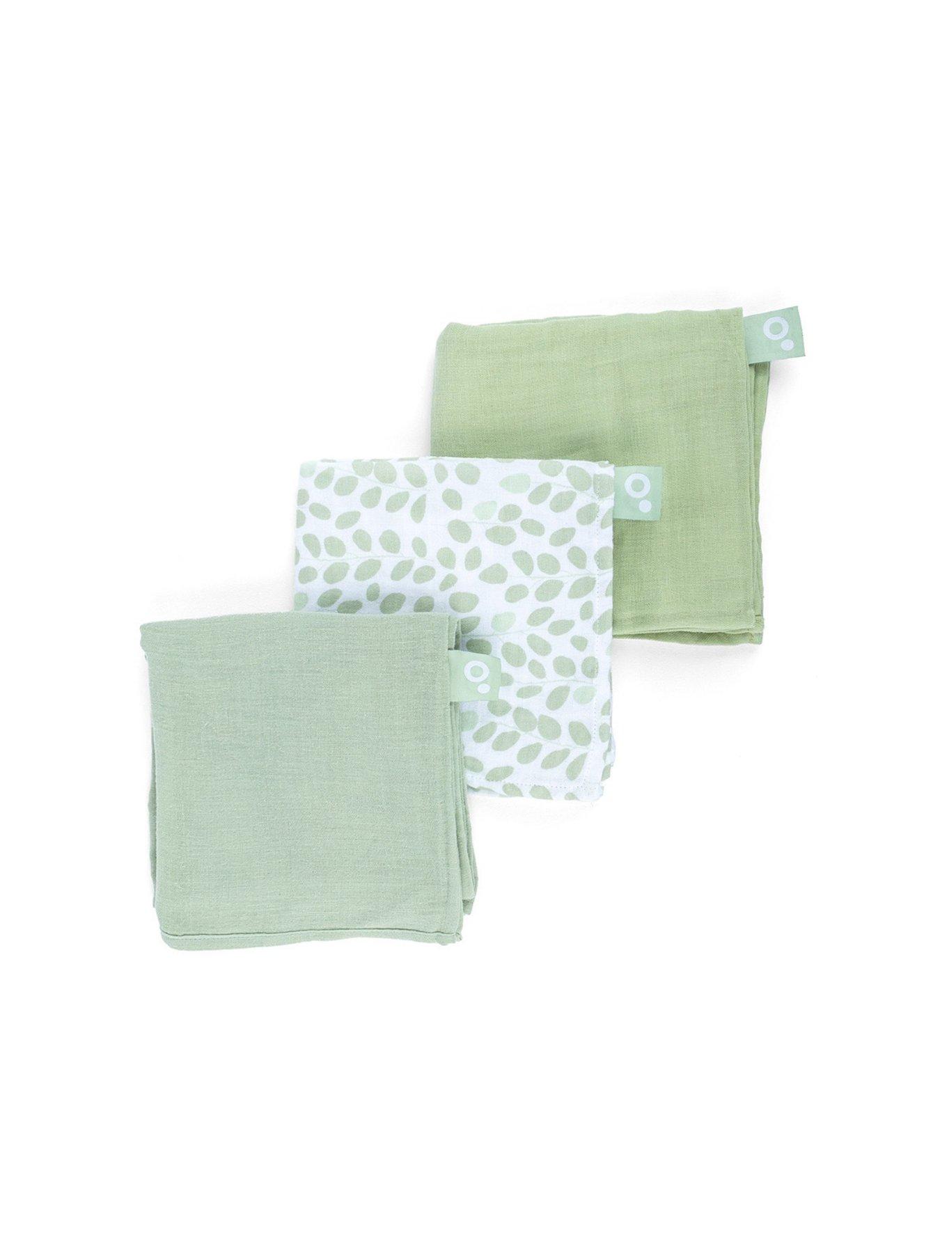 Image 1 of 5 of Babymoov Lovely Large Muslin Square Cloths (Set of 3) - Mini Green Leaves