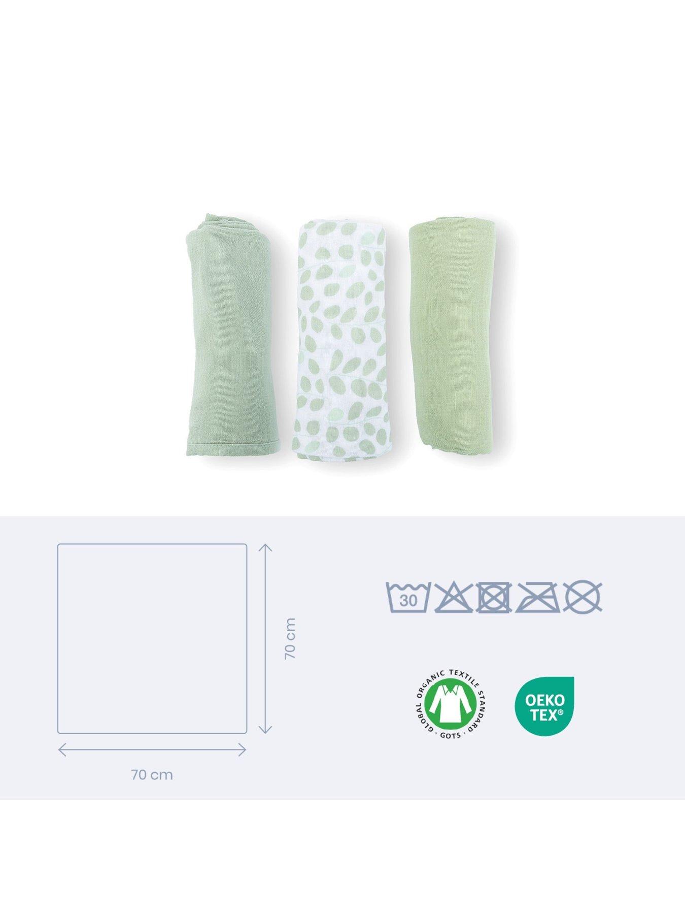 Image 3 of 5 of Babymoov Lovely Large Muslin Square Cloths (Set of 3) - Mini Green Leaves
