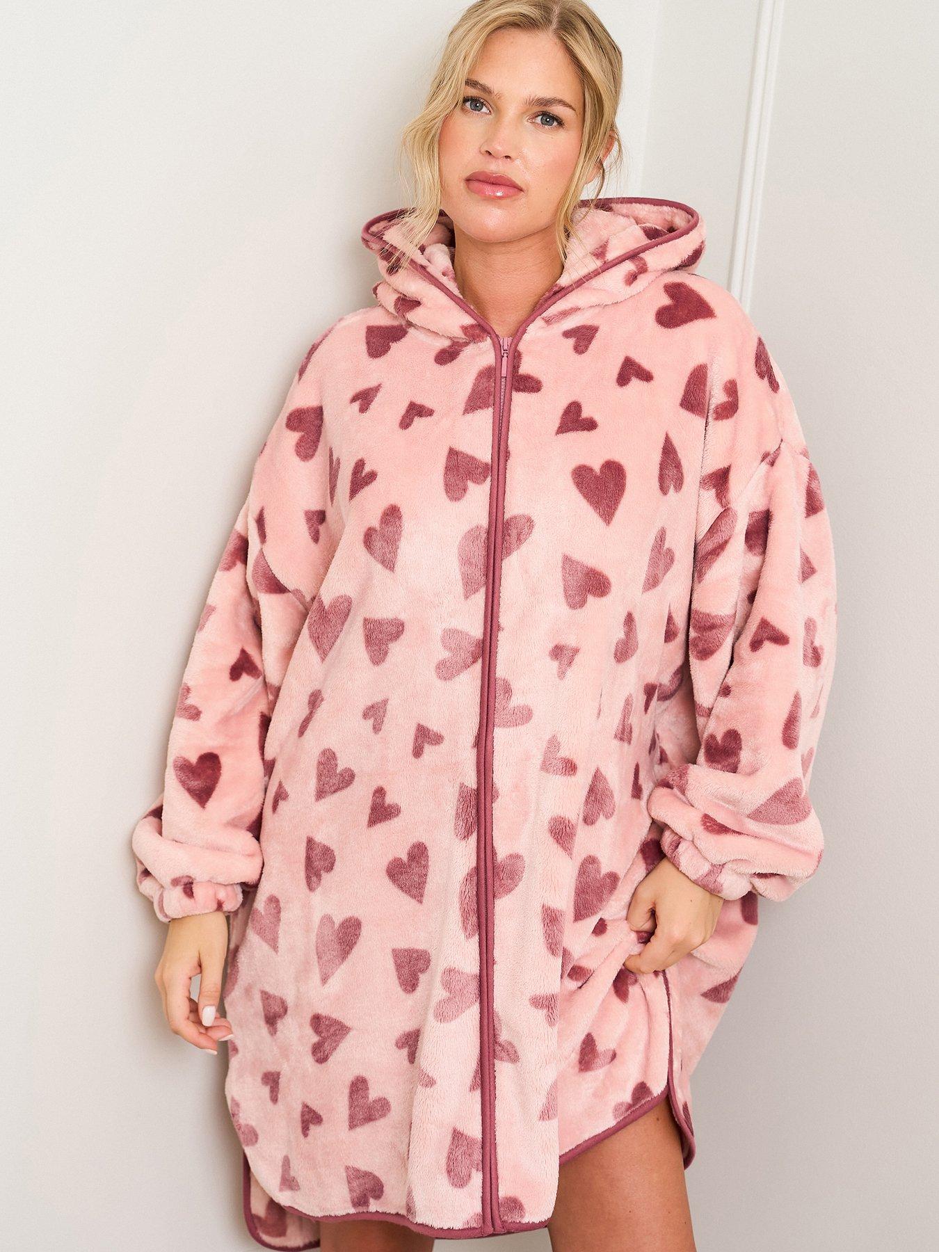 Image 2 of 4 of Jim Jam The Label Heart Print Oversized Zip Hoody - Pink