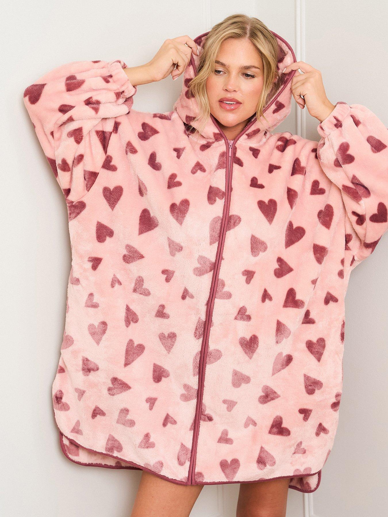 Image 3 of 4 of Jim Jam The Label Heart Print Oversized Zip Hoody - Pink