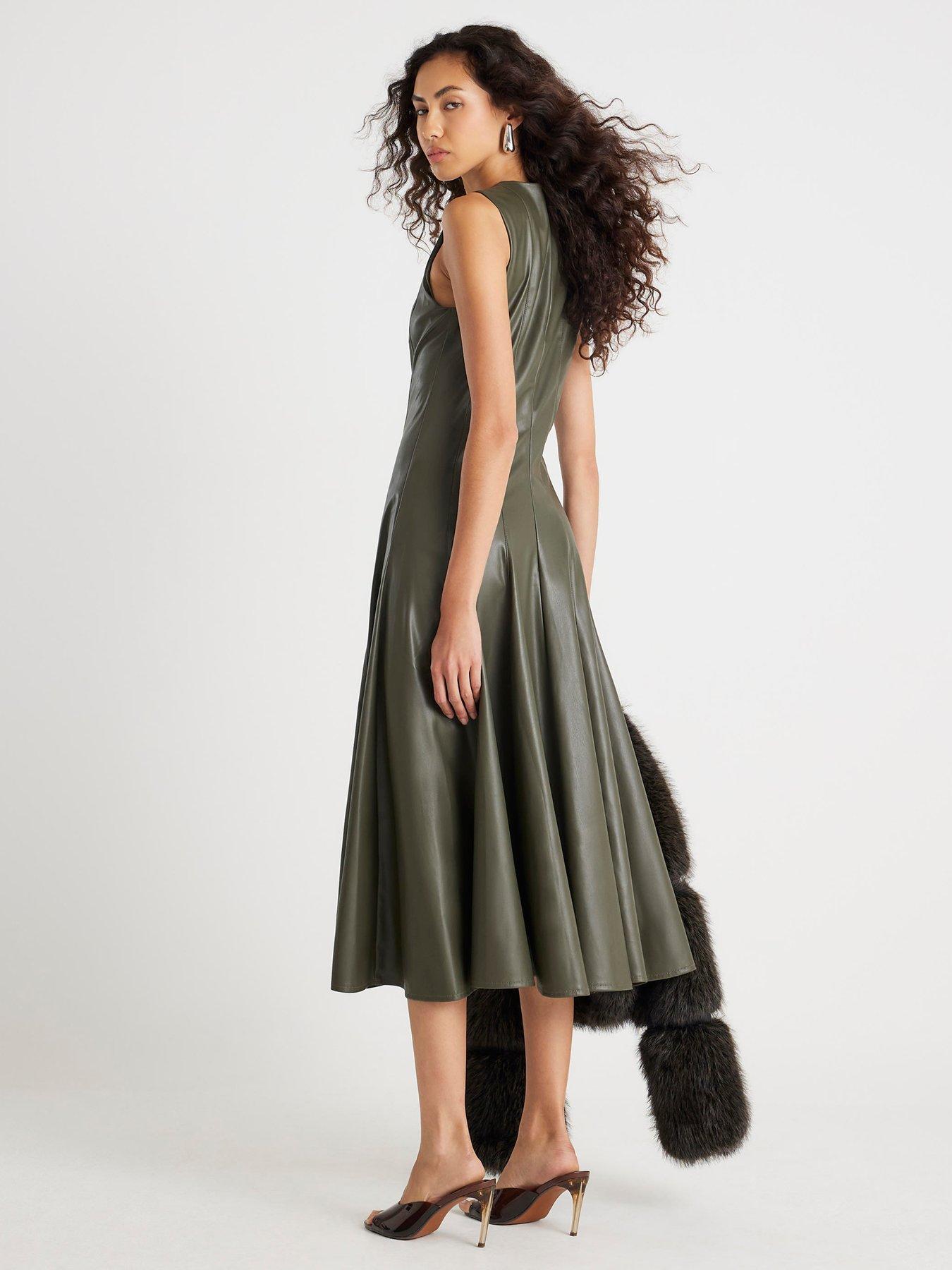 River Island Faux Leather Midi Dress - Khaki | Very Ireland
