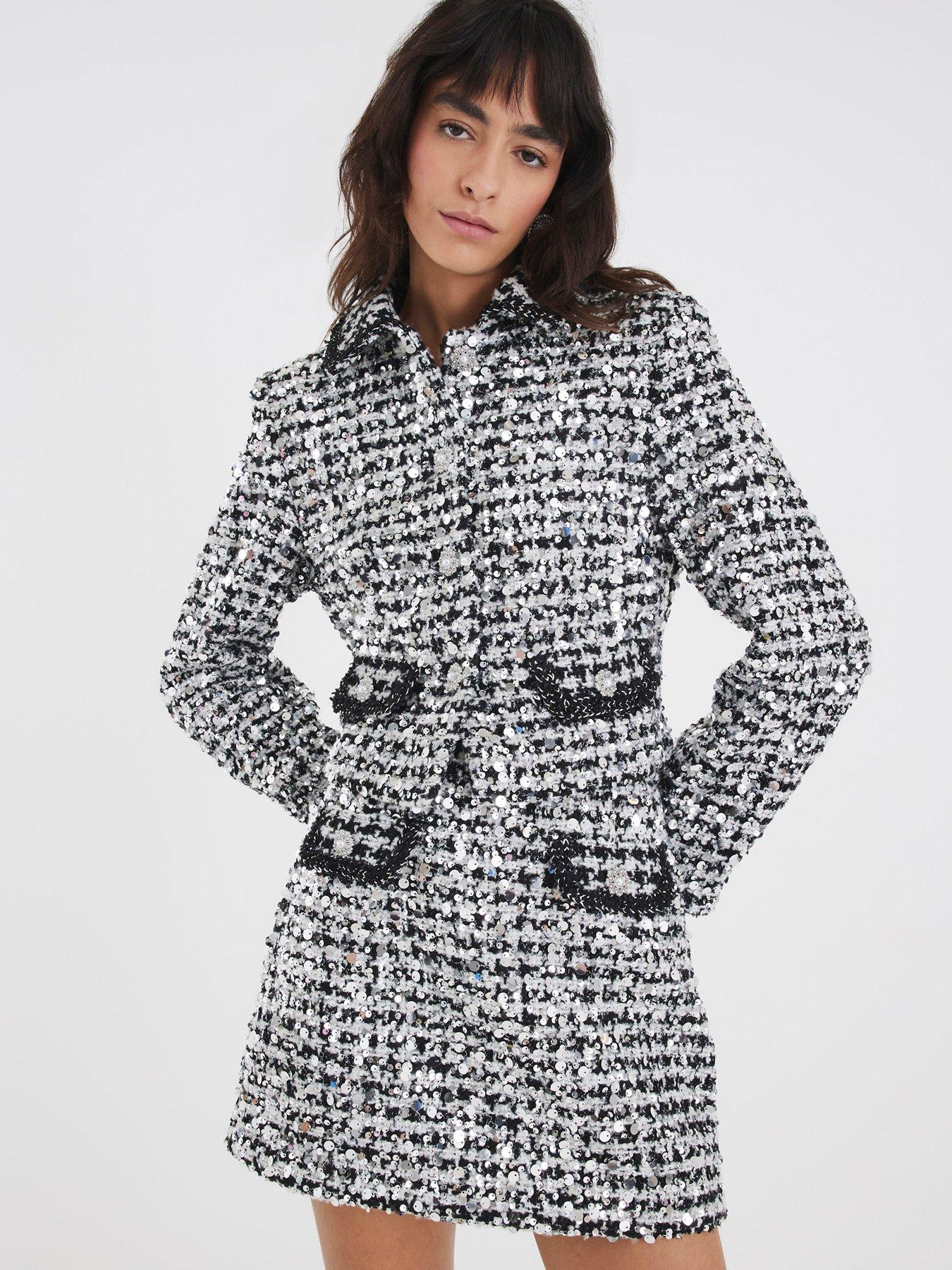 River Island Tailored Sparkle Boucle Jacket - Black