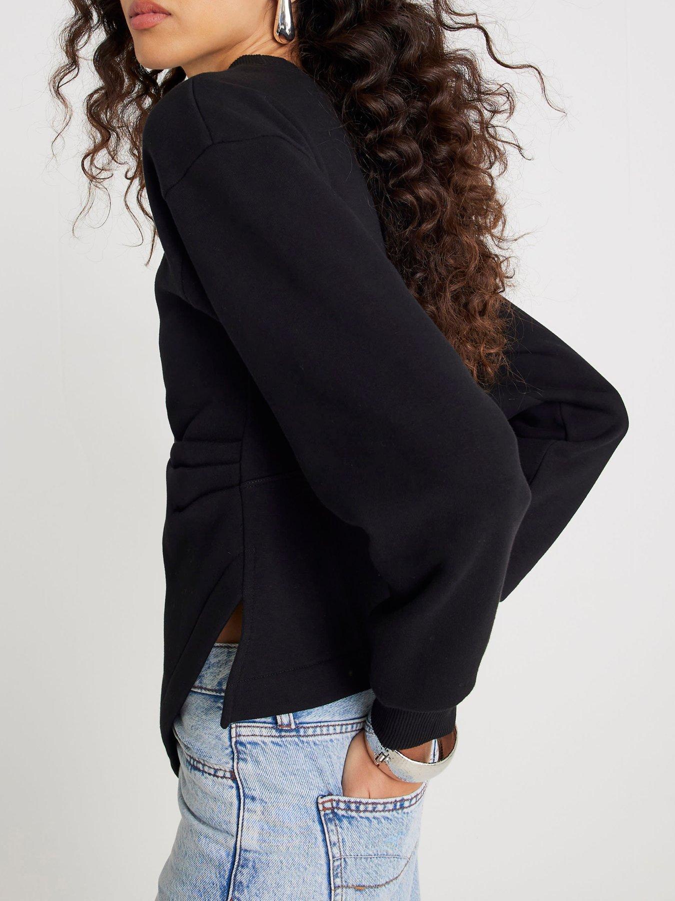 Image 2 of 4 of River Island Long Sleeve Drape Waisted Sweat - Black