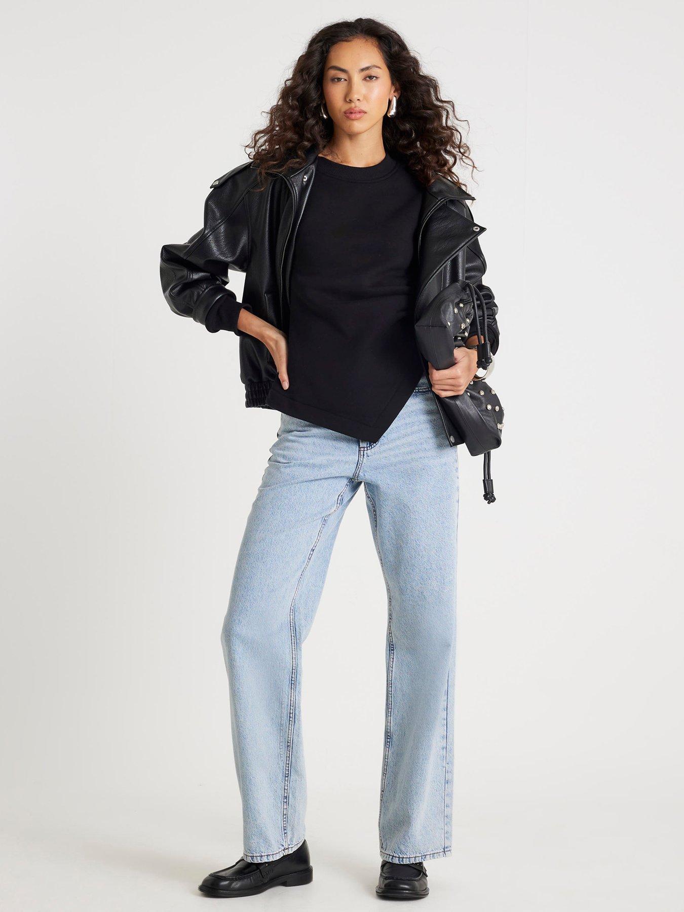 Image 3 of 4 of River Island Long Sleeve Drape Waisted Sweat - Black