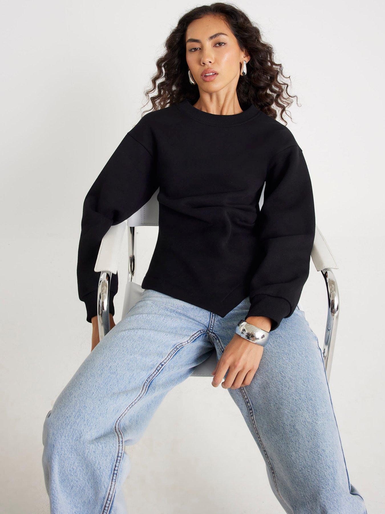 Image 4 of 4 of River Island Long Sleeve Drape Waisted Sweat - Black