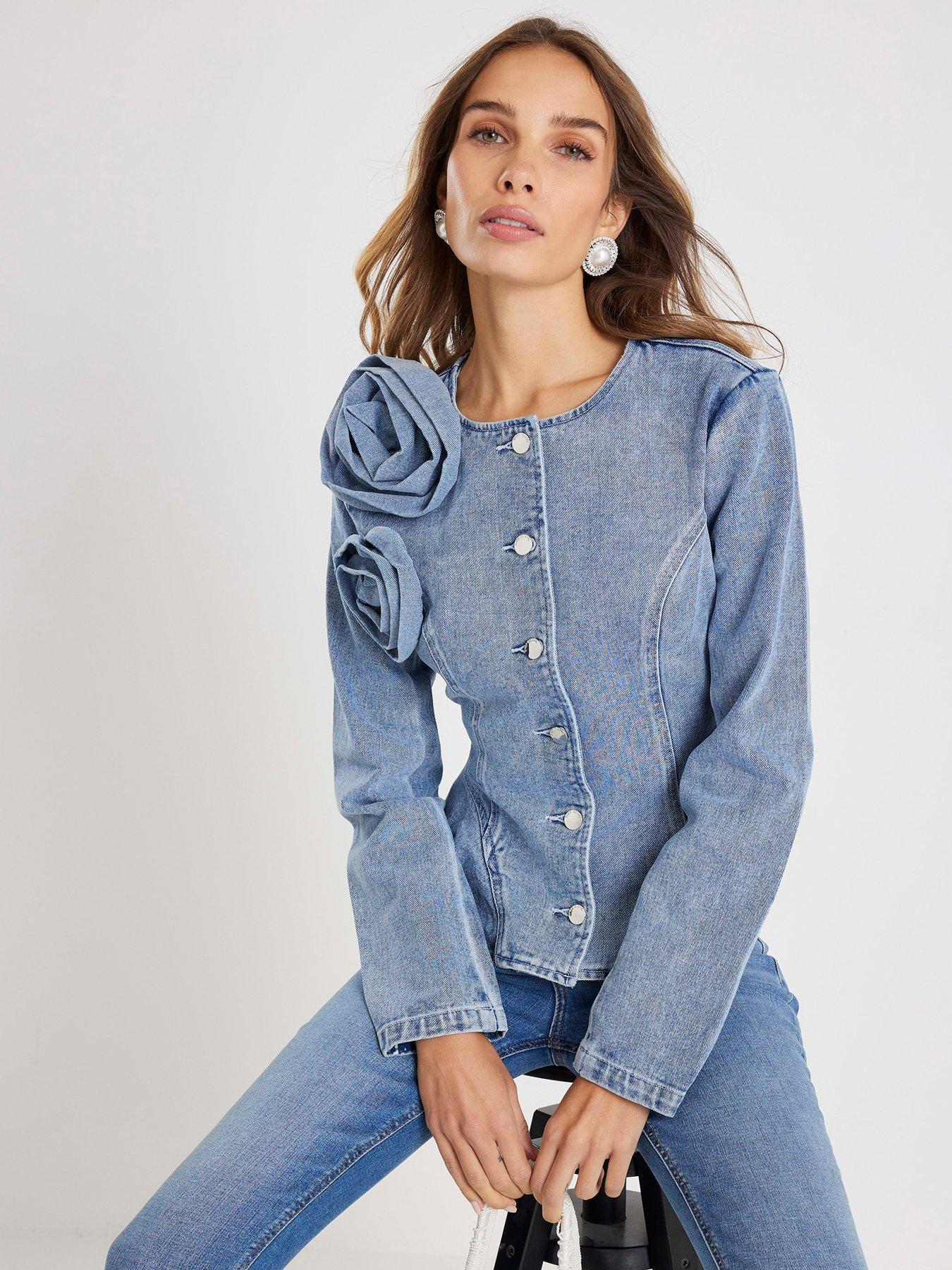 River Island Corsage Denim Jacket - Blue