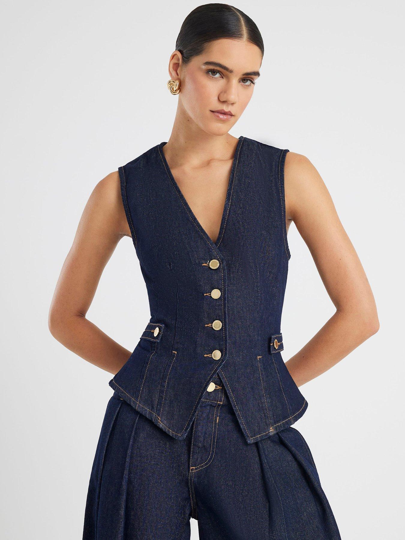 River Island Fitted Tab Detail Waistcoat - Blue
