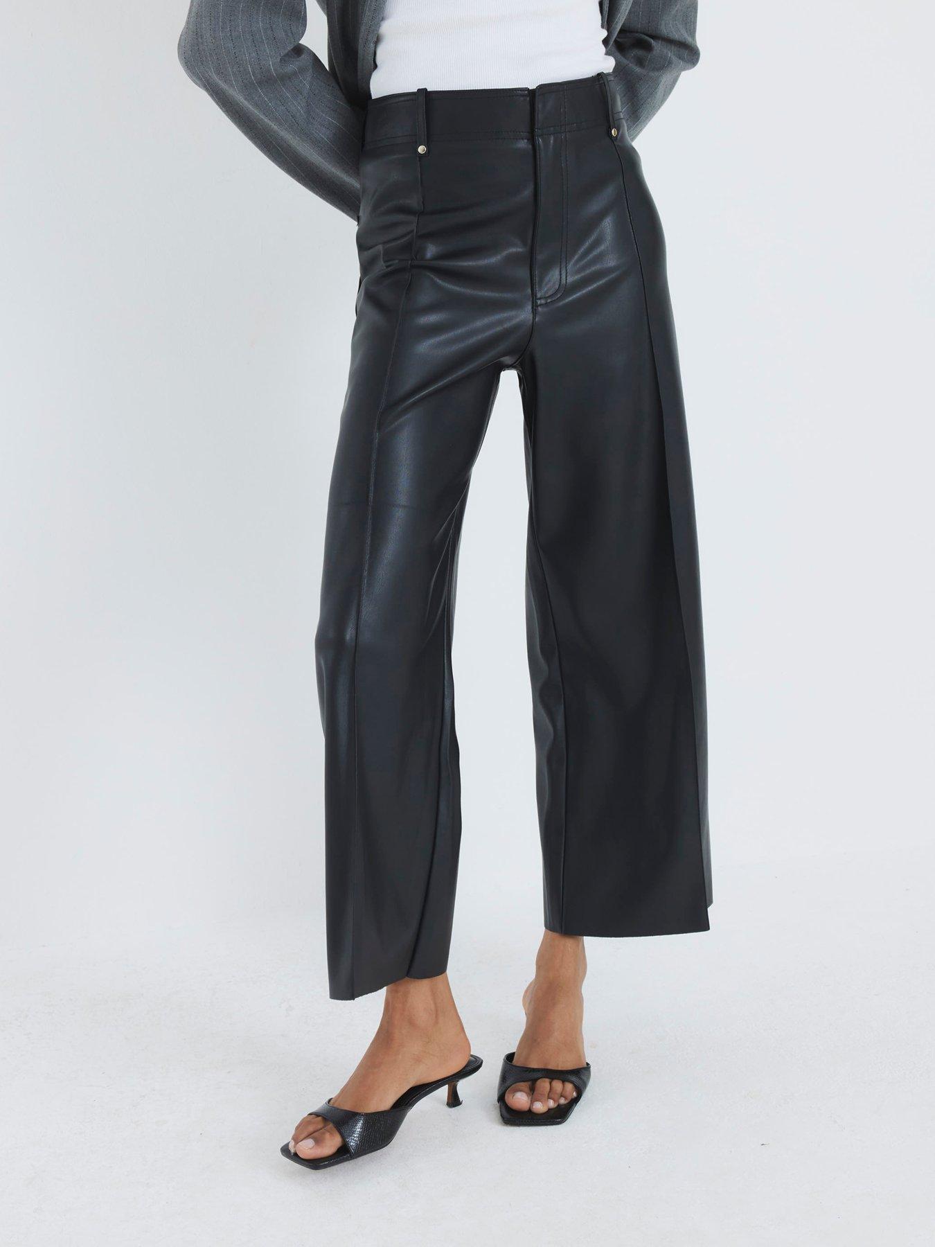 River Island Crop Seam Detail Pu Trouser - Black