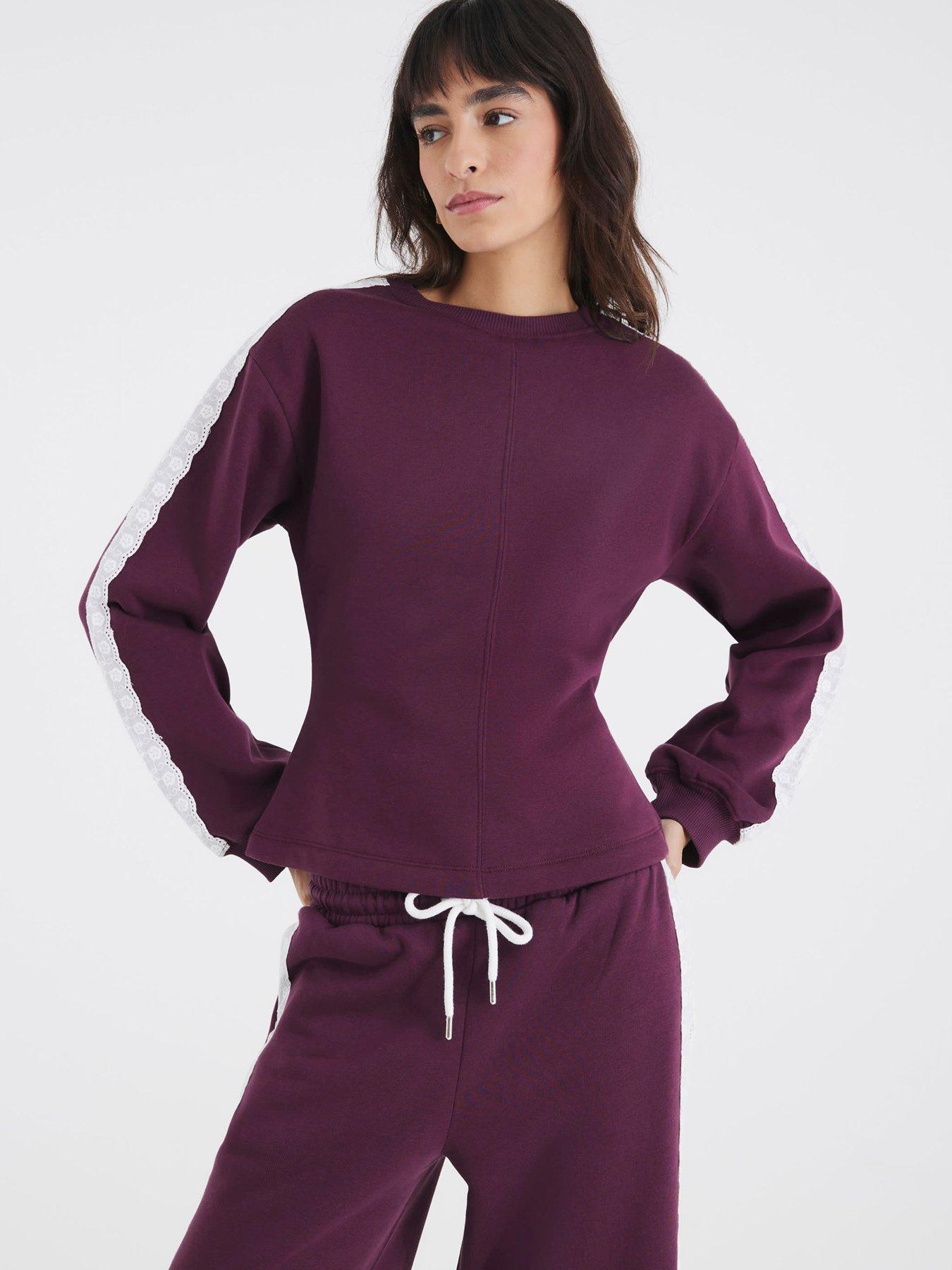 River Island Long Sleeve Lace Trim Cinched Sweat - Red