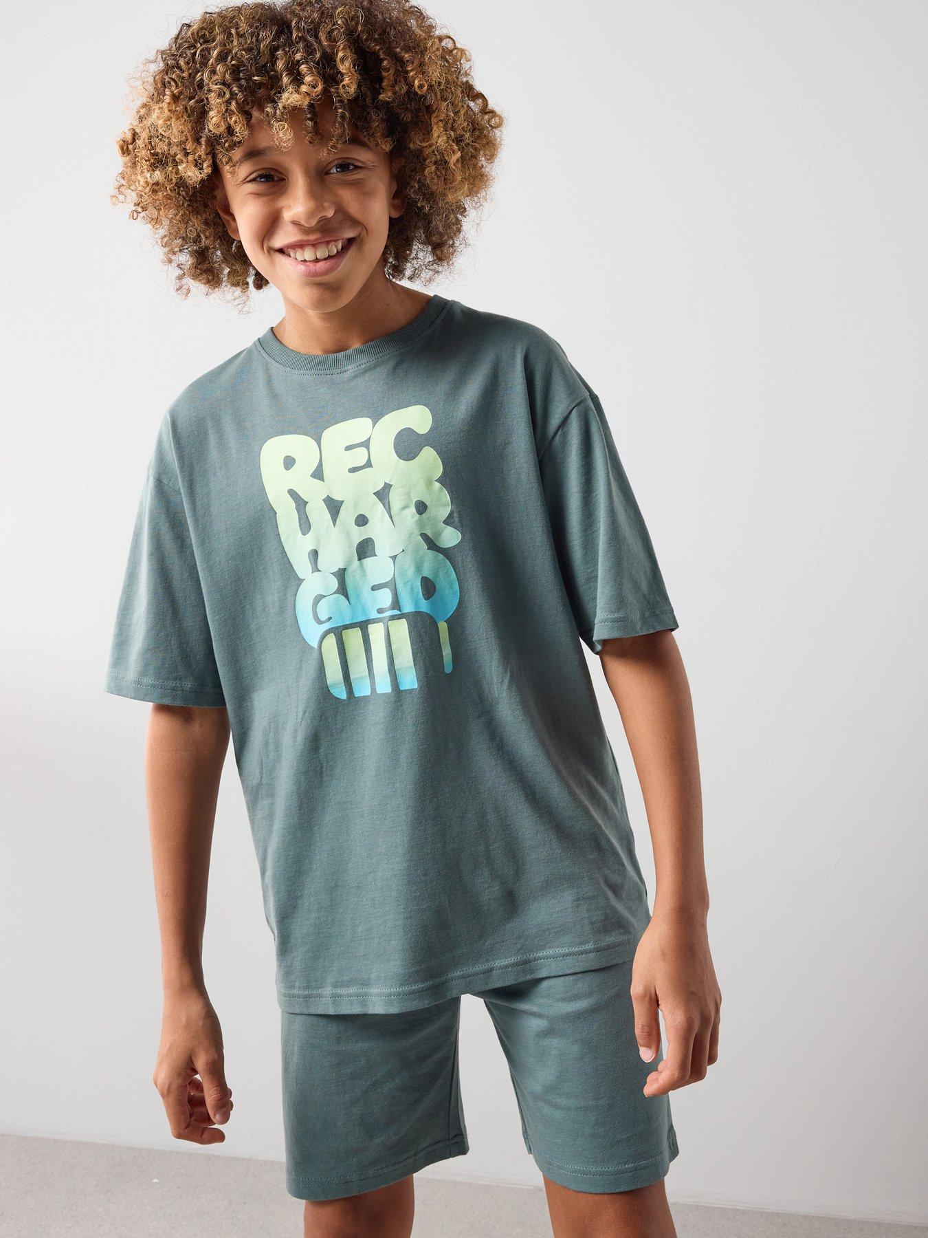 The Very Collection Boys Recharged Graphic Shortie Pyjamas - Grey