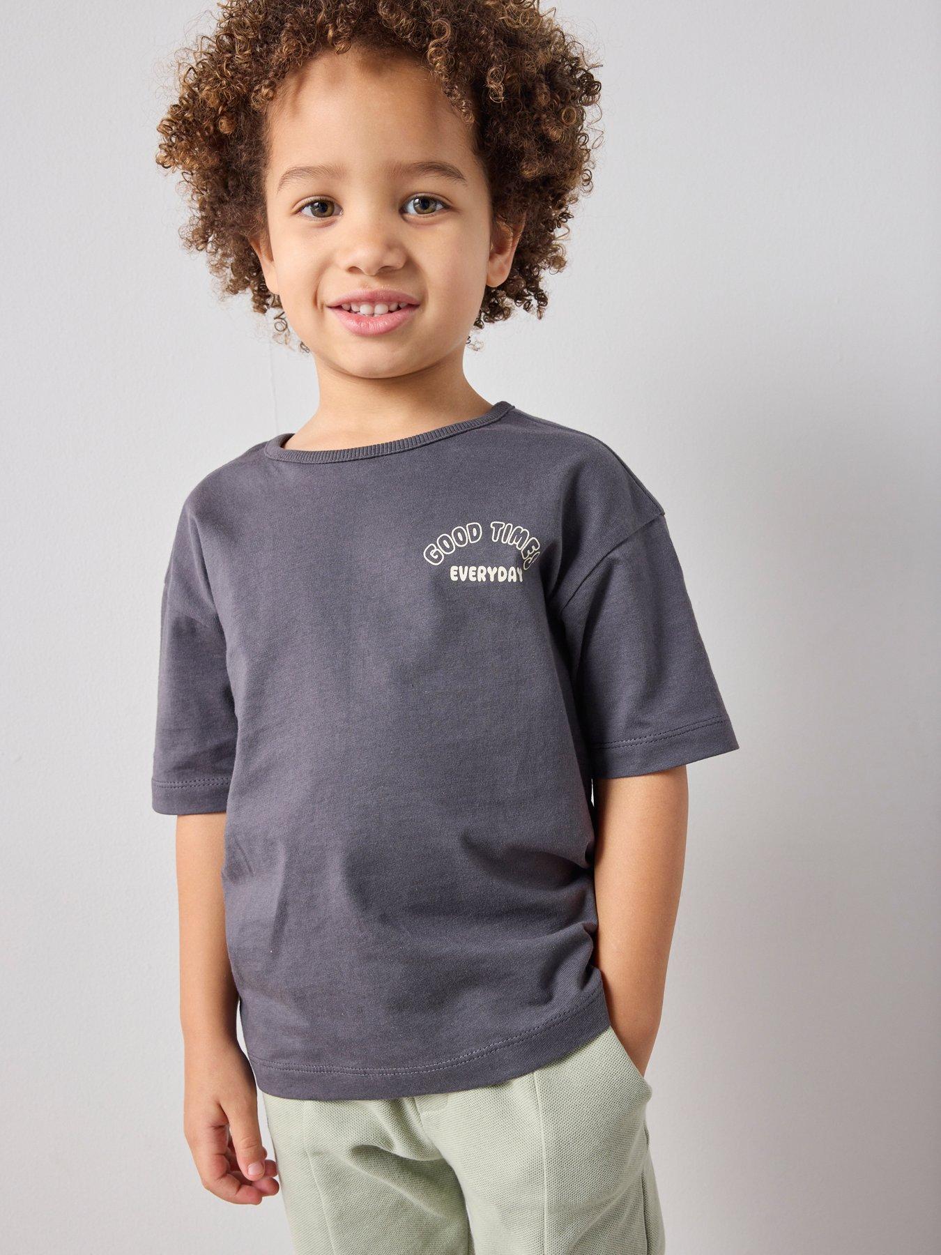 The Very Collection Boys Happy Back Print Short Sleeve T-shirt - Washed Black