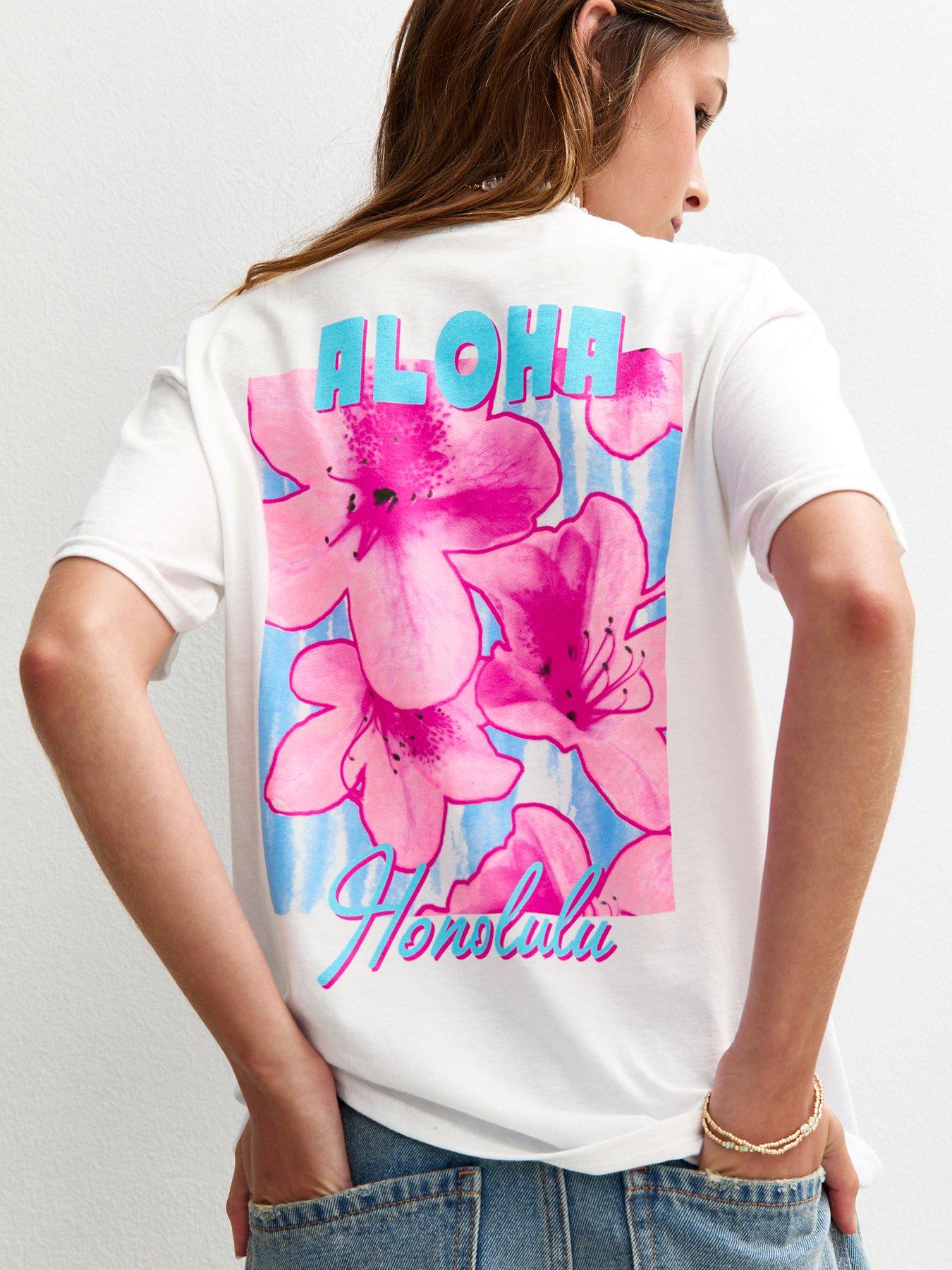New Look 915 Girls Aloha Honolulu Floral Print T-Shirt - White