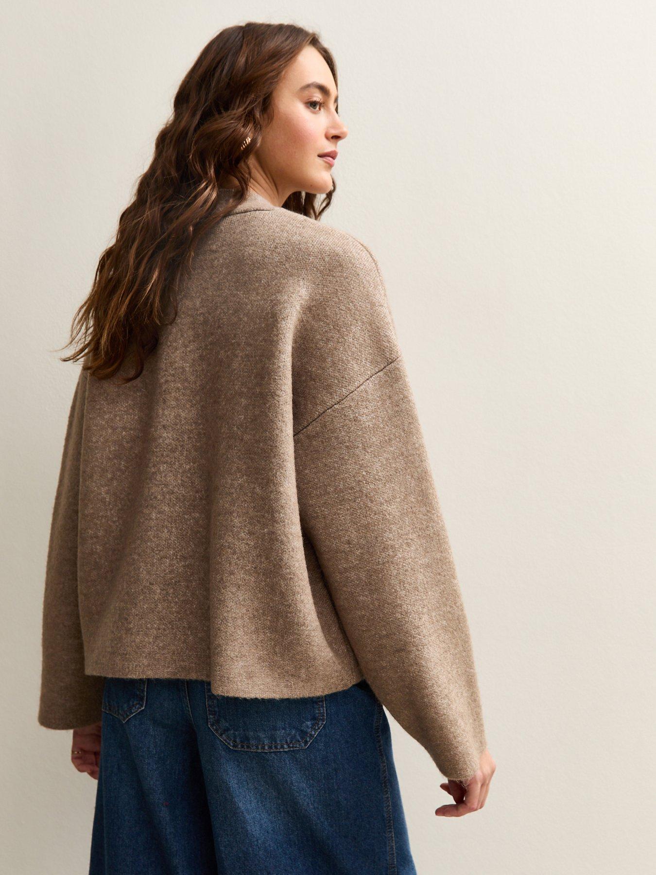 Image 2 of 5 of New Look Double Breasted Button Front Cardigan - Brown