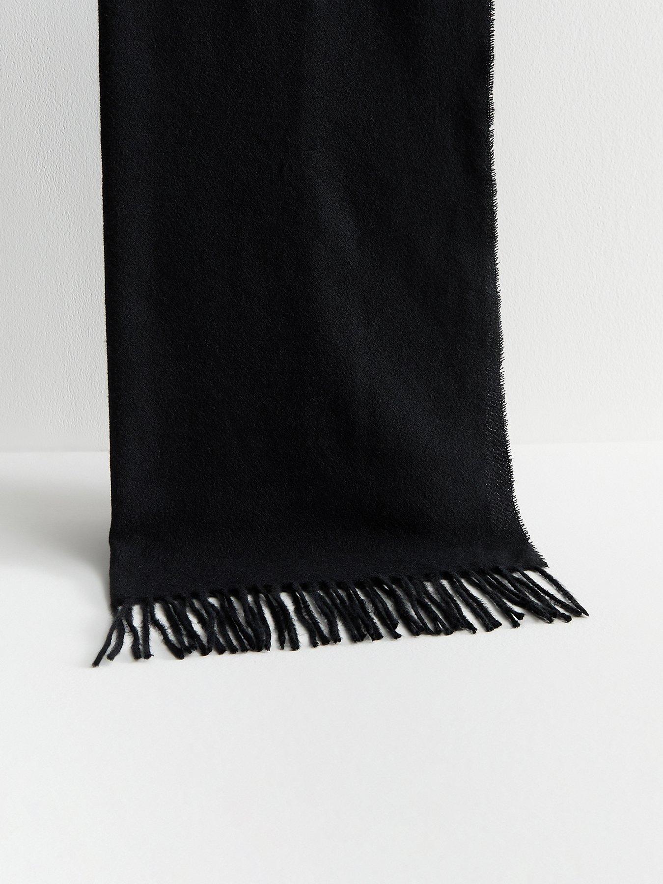 New Look Black Long Fringed Midweight Knit Scarf