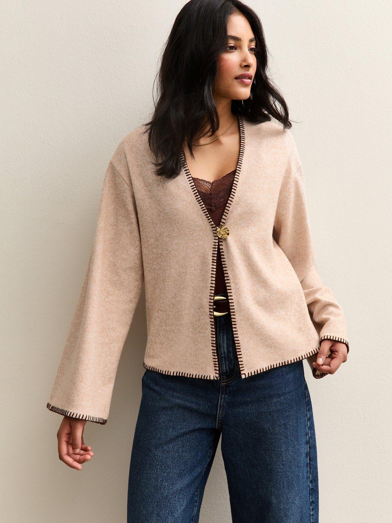 new-look-soft-touch-single-button-cardigan-brownfront