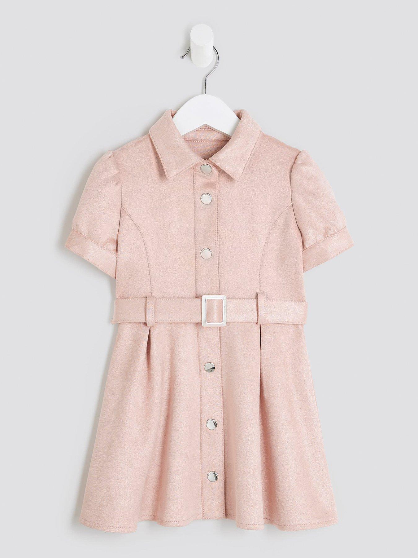 River Island Mini Girls Suedette Belt Dress - Pink