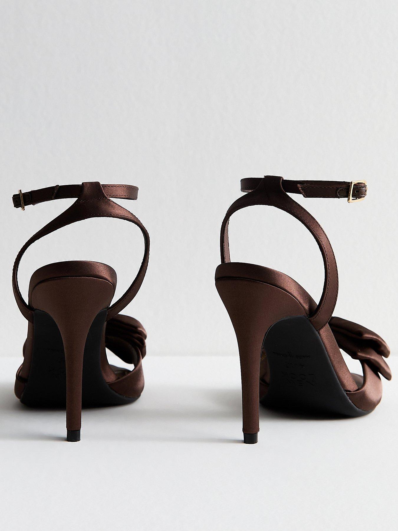 Image 3 of 6 of New Look Brown Satin Bow Front Stiletto Sandals