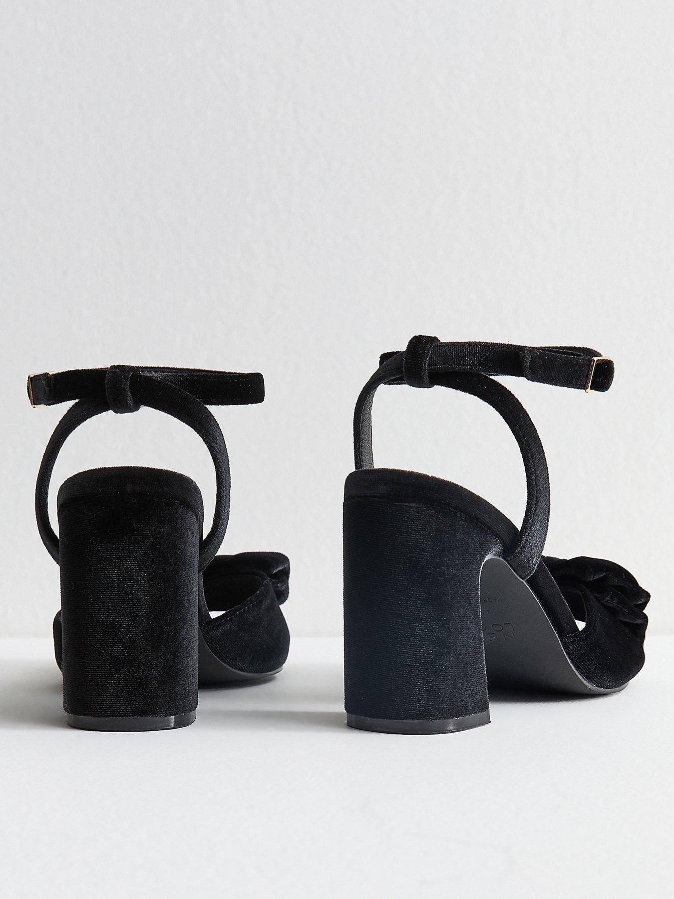 Image 3 of 6 of New Look Wide Fit Black Velvet Bow Block Heel Sandals
