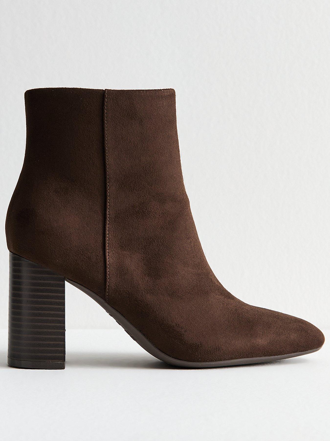 New Look Faux Suede Block Heel Ankle Boots - Brown